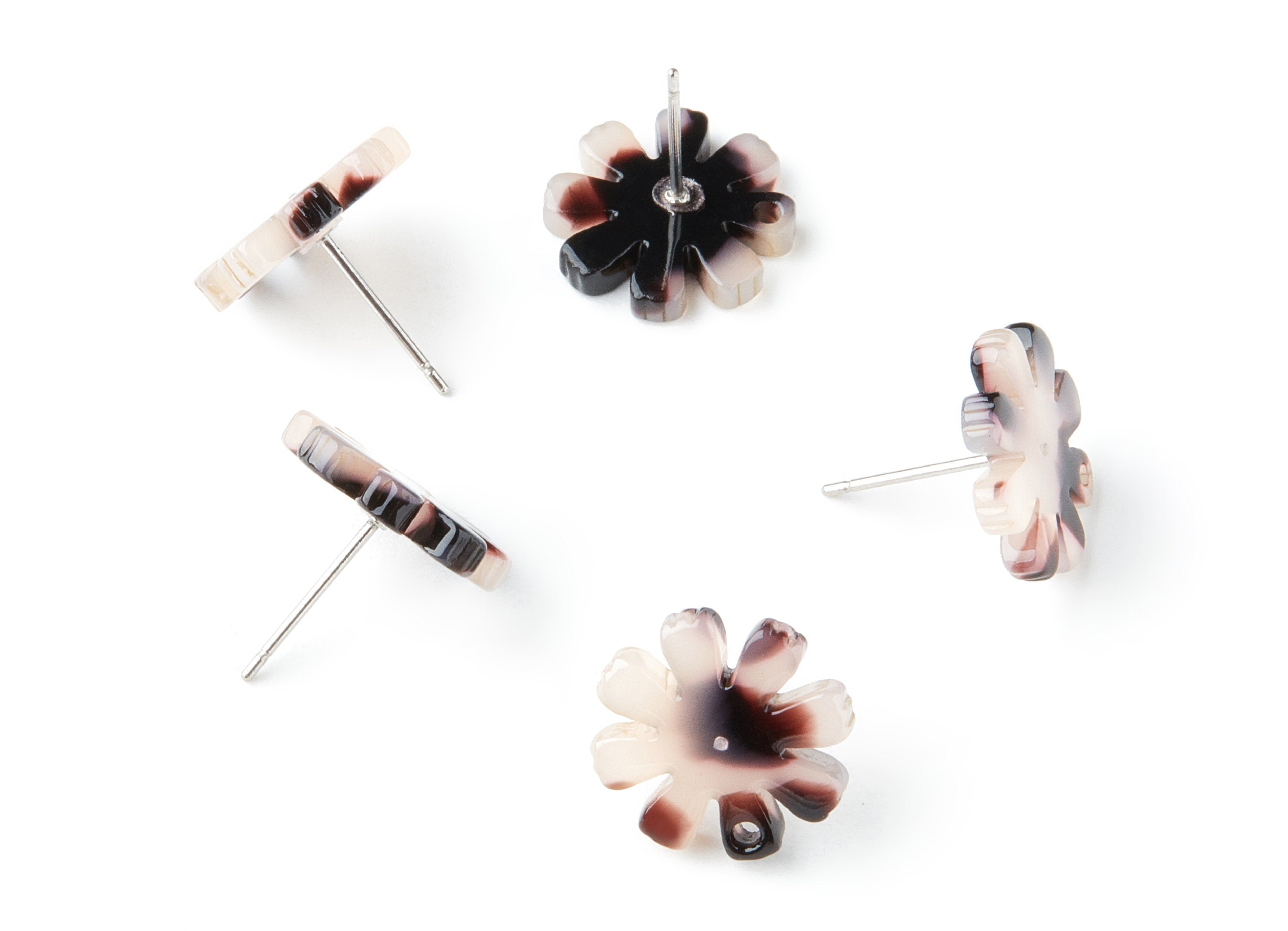 Acetate Acrylic Earring Charms - Blonde Tortoise Shell Studs - 1 Hole - Flower Shaped - Color Code:A06 - 14.48x14.04x2.65mm - AC1335B - DOMEDBAZAAR