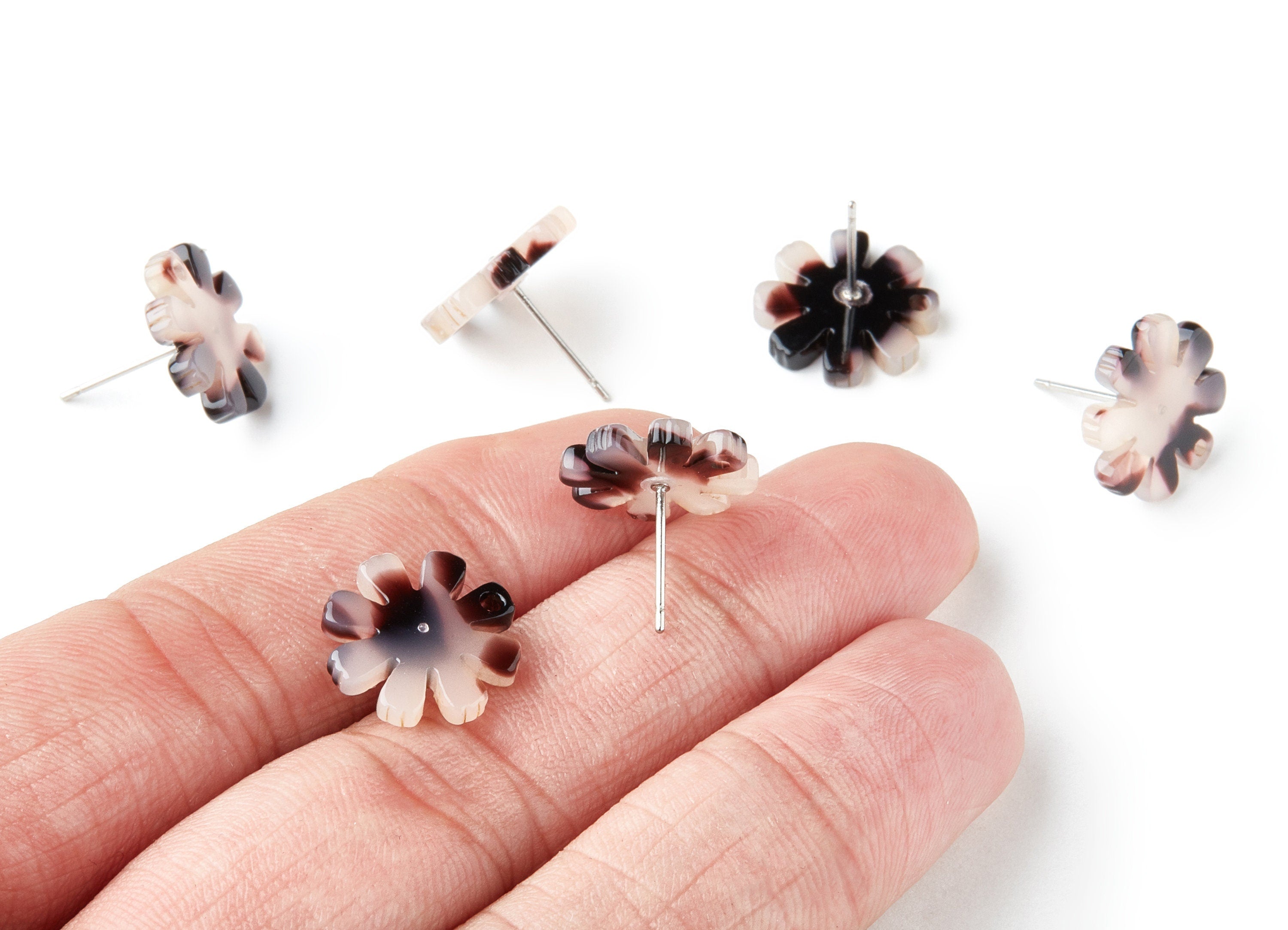 Acetate Acrylic Earring Charms - Blonde Tortoise Shell Studs - 1 Hole - Flower Shaped - Color Code:A06 - 14.48x14.04x2.65mm - AC1335B - DOMEDBAZAAR