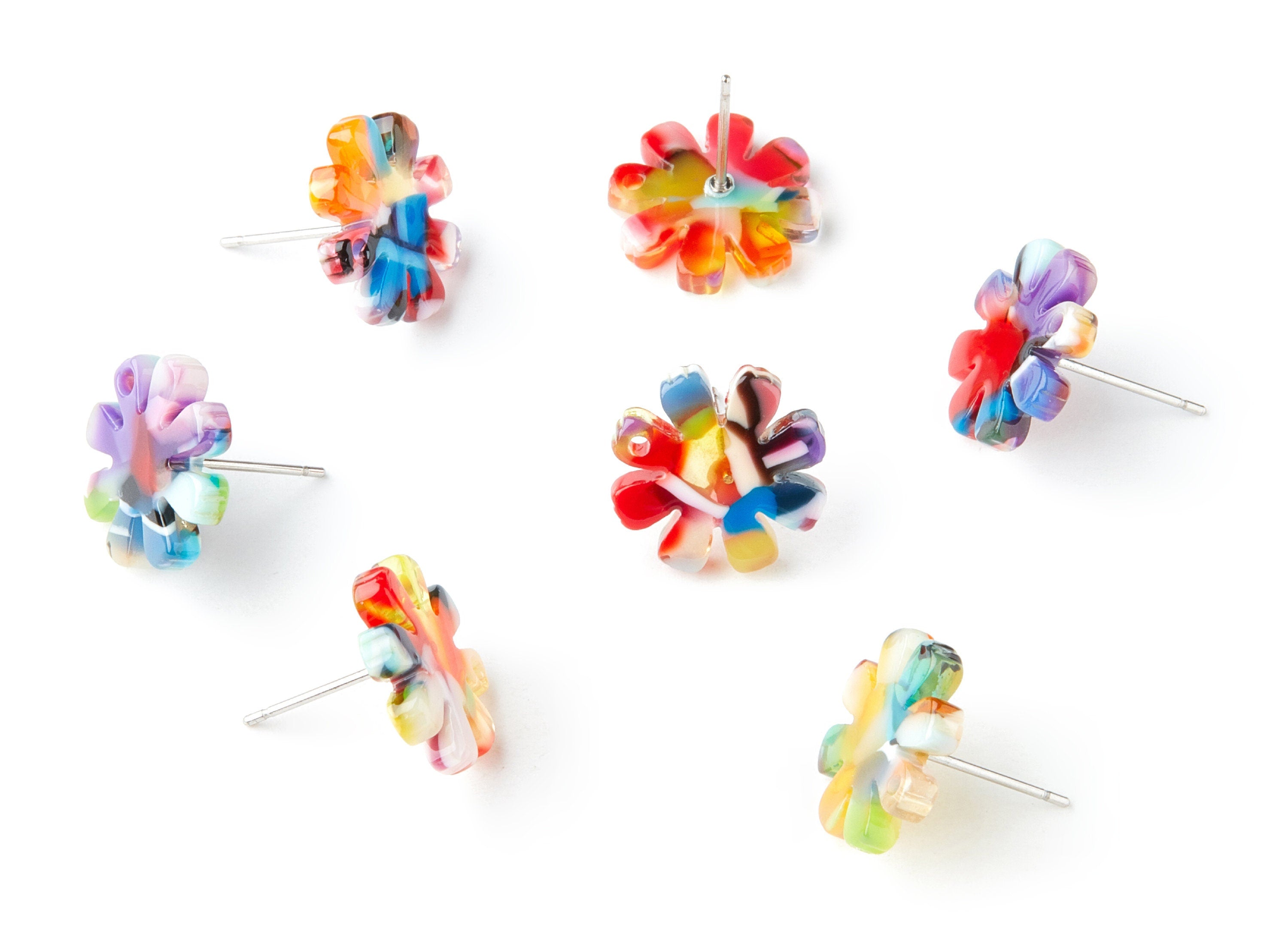 Acetate Flower Earring Stud - Acetate Flower Earring Post - Earring Post - Jewelry Supplies - Color Code:A21 - 14.48x14.04x2.65mm - AC1335E - DOMEDBAZAAR