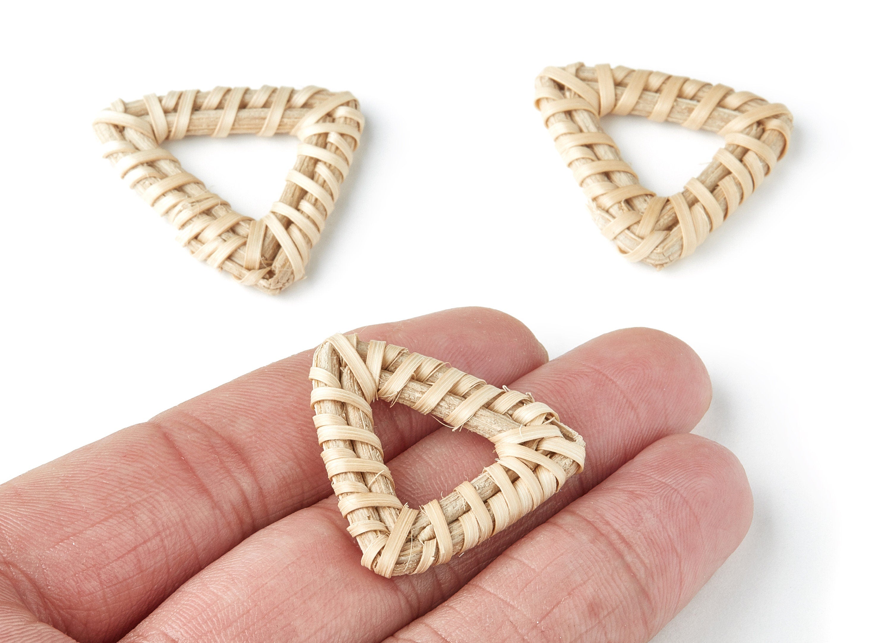 Handwoven Rattan Earrings - Triangle Shaped Rattan Pendant - Wooden Straw Earring - Jewelery Handmade - 30x30x4.4mm - RT1099 - DOMEDBAZAAR