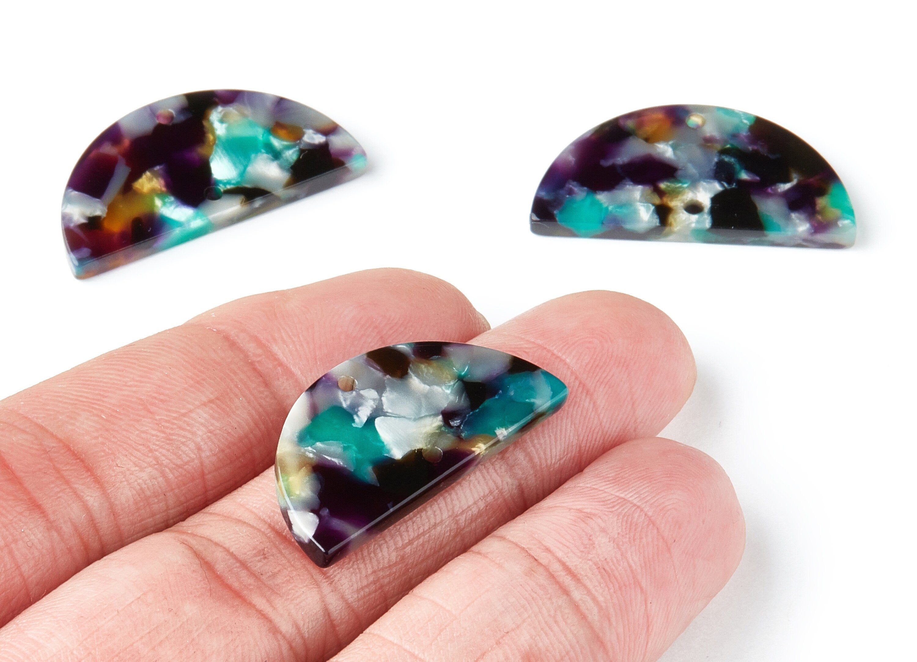 Acetate Semicircle Connectors Charms - 2 Holes - Semicircle Earrings - Earring Findings - Color Code: A50 - 15x30x2.6mm - AC1061X - DOMEDBAZAAR