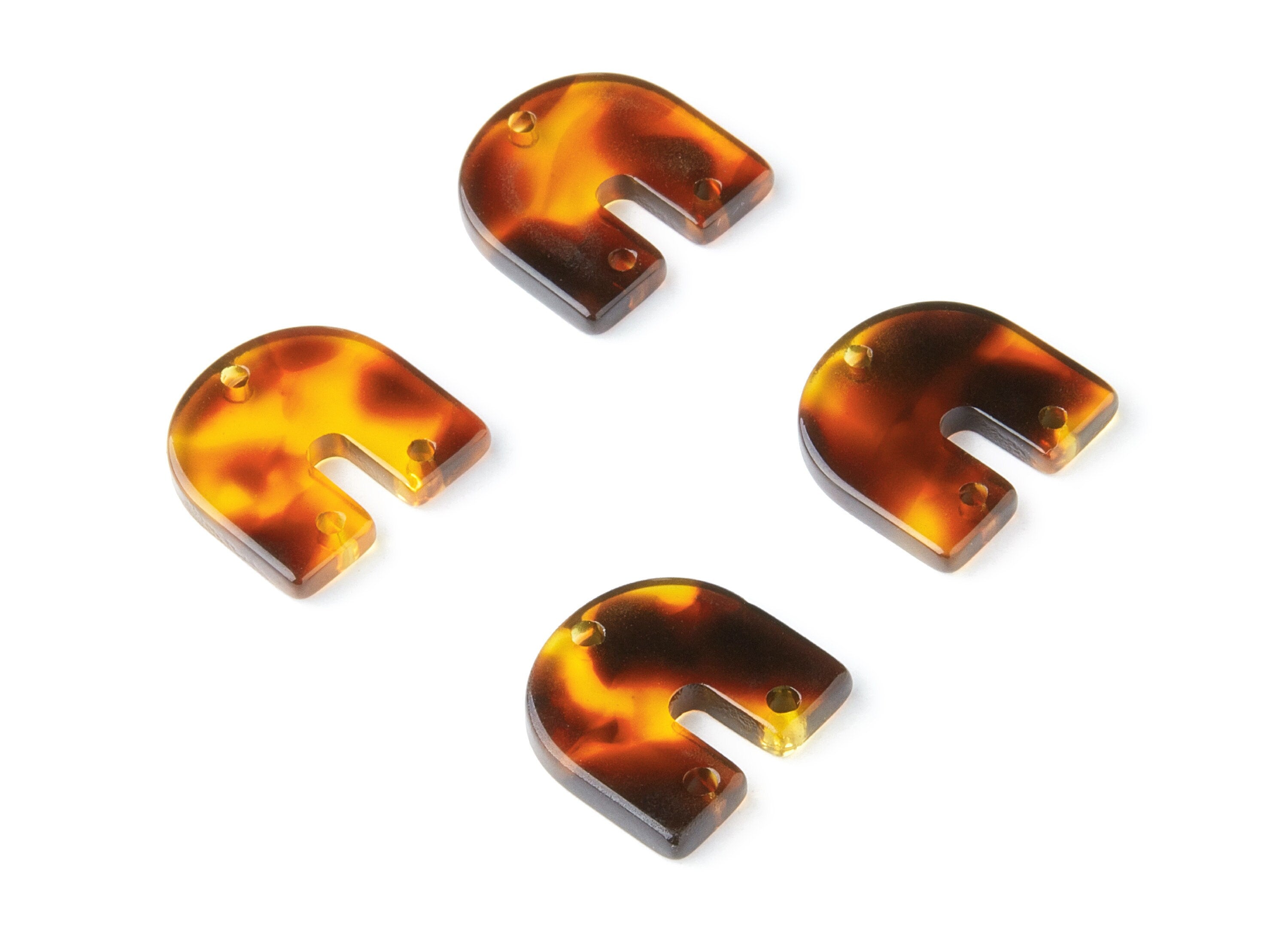 Acetate Acrylic Charm with 3 Holes - Tortoise Shell Earrings - U Pendant - Jewelry Supplies - Color Code: A05 - 16.7x15.8x2.7mm - AC1353D - DOMEDBAZAAR