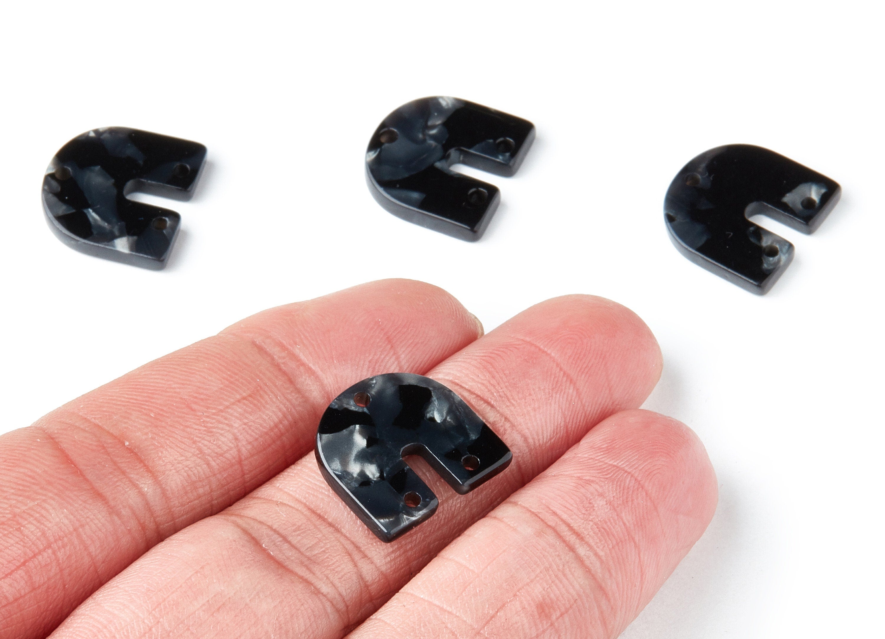 Acetate Acrylic Earring Charm with 3 Holes - Tortoise Shell Earrings - U Shaped Pendant - Color Code: A48 - 16.7x15.8x2.7mm - AC1353L - DOMEDBAZAAR
