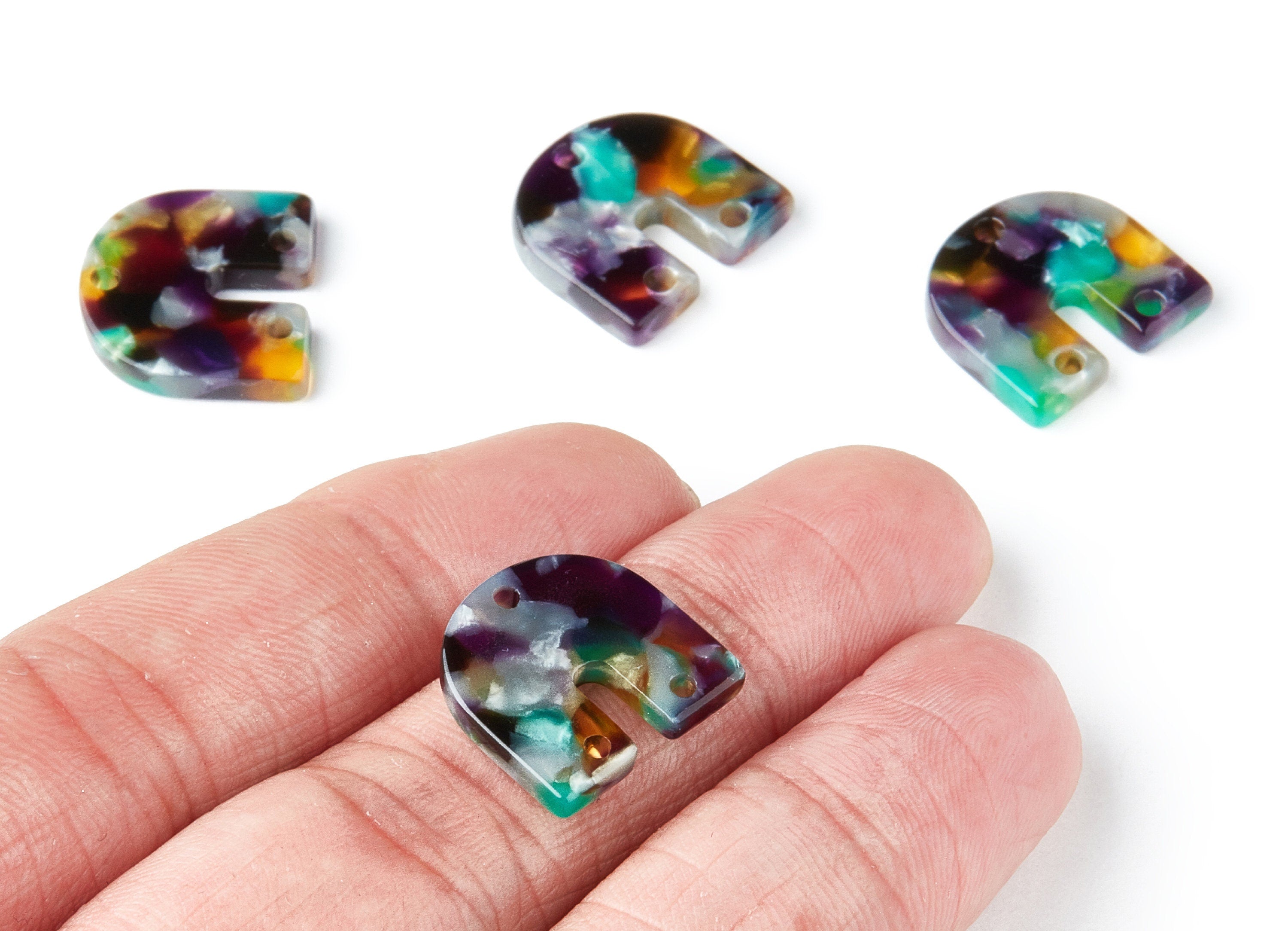 Acetate U Earring Charm With 3 Holes - U Pendant - Earring Findings - Jewelry Supplies - Color Code: A50 - 16.7x15.8x2.7mm - AC1353S - DOMEDBAZAAR