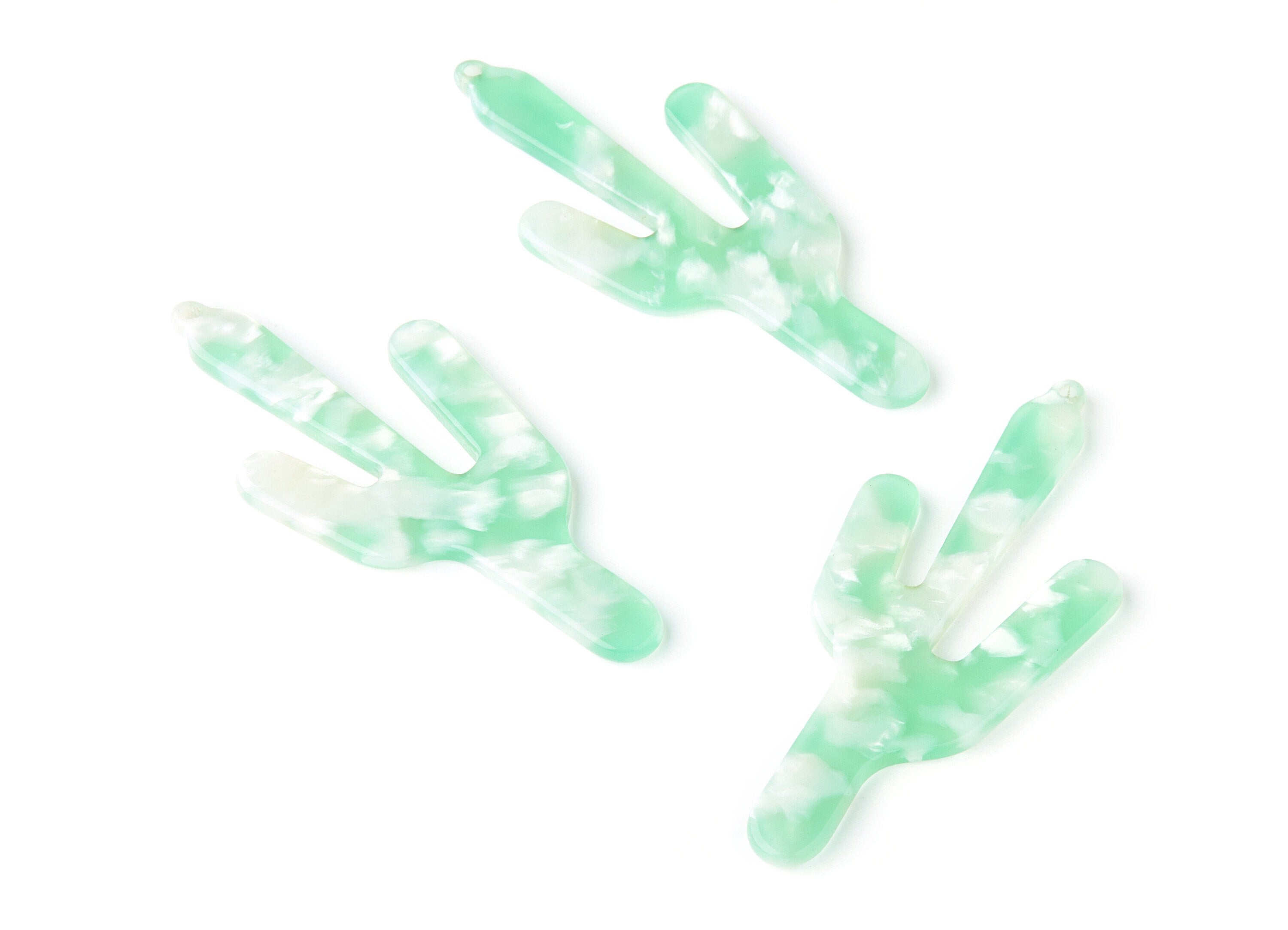 Acetate Cactus Earring Charms - Cactus Shaped Pendant - Earring Findings - Jewelry Supplies - Color Code: A35 - 63.29x27.97x2.75mm - AC1356E - DOMEDBAZAAR