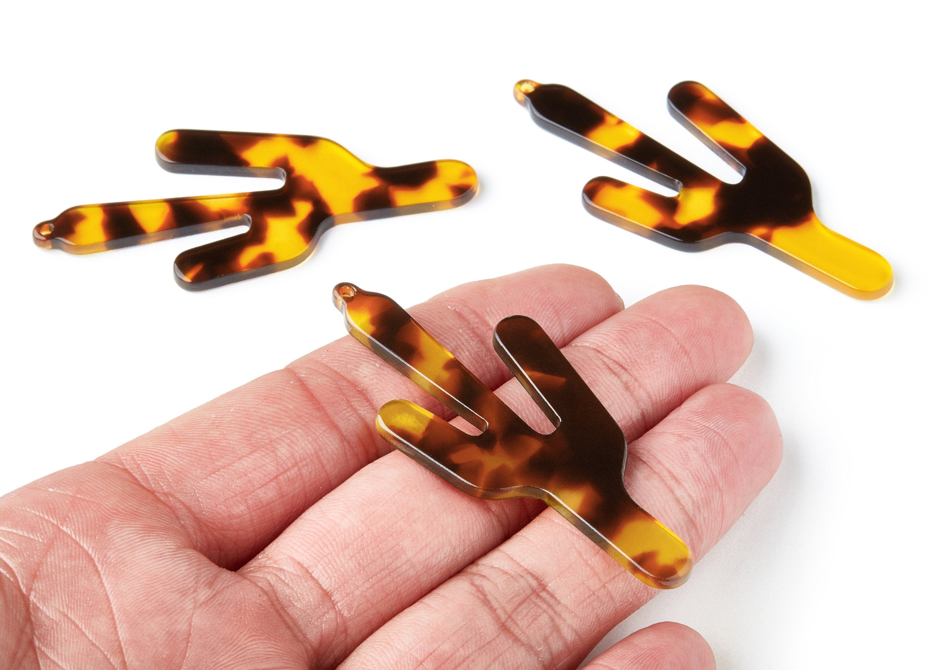Acetate Acrylic Earring Charms - Tortoise Shell Earrings - Cactus Shaped Pendant - Color Code: A05 - 63.29x27.97x2.75mm - AC1356J - DOMEDBAZAAR