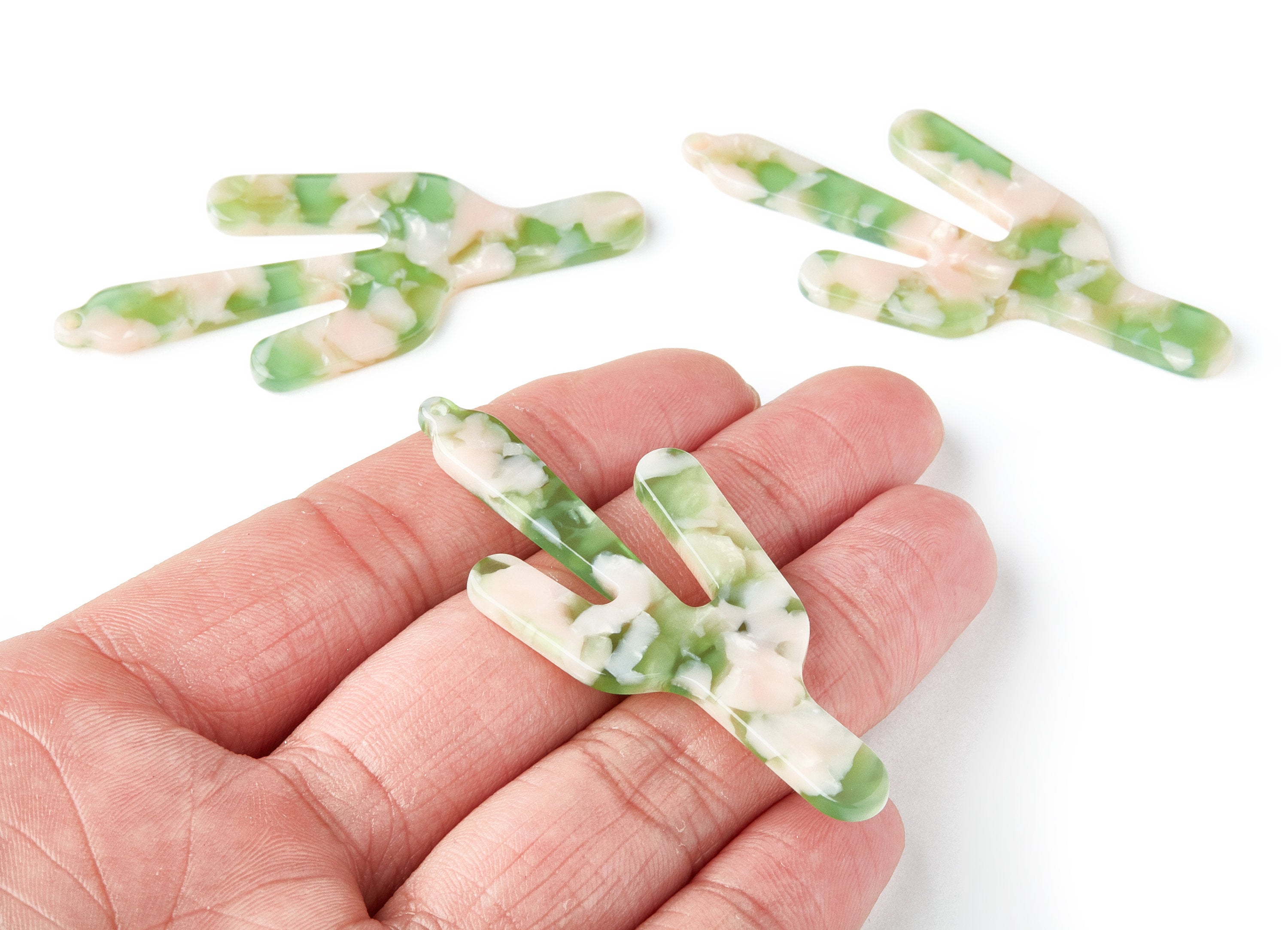 Acetate Cactus Earring Charms - Cactus Shaped Pendant - Earring Findings - Jewelry Supplies - Color Code: A38 - 63.29x27.97x2.75mm - AC1356L - DOMEDBAZAAR