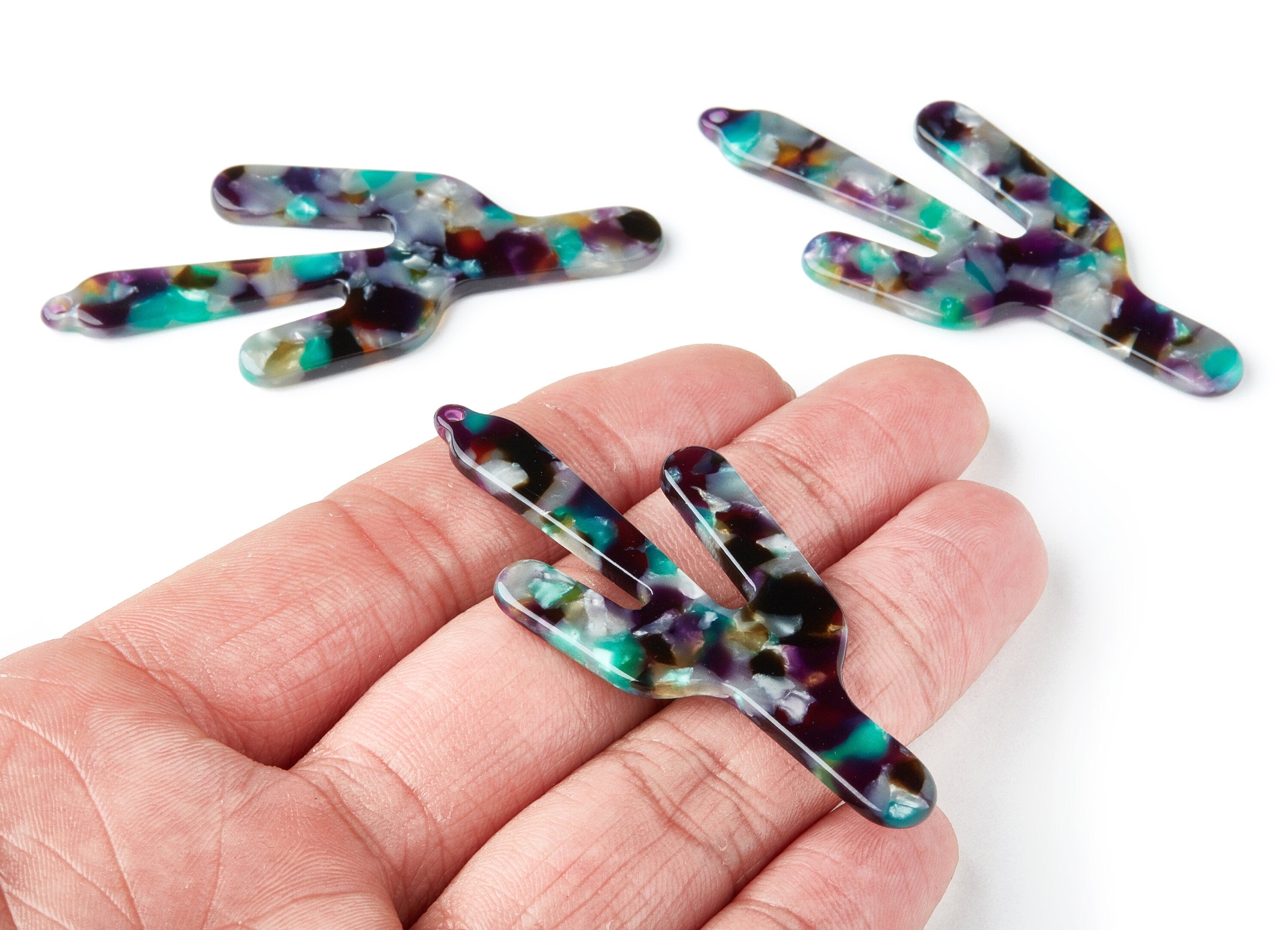 Acetate Cactus Earring Charms - Cactus Shaped Pendant - Earring Findings - Jewelry Supplies - Color Code: A50 - 63.29x27.97x2.75mm - AC1356R - DOMEDBAZAAR