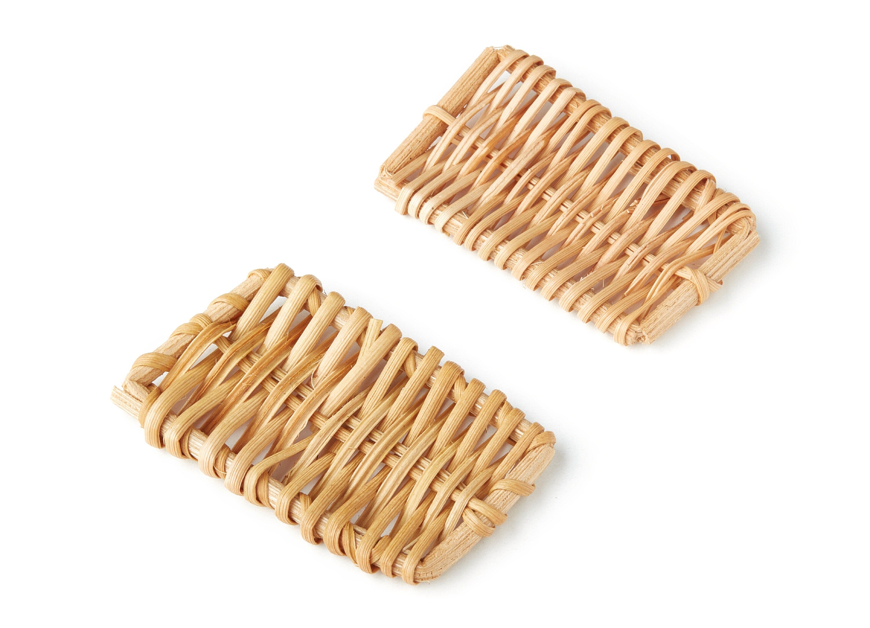 Handwoven Rattan Earrings - Rectangle Shaped Rattan Pendant - Wooden Straw Earring - Jewelery Handmade - 51x31.5x4.5mm - RT1095 - DOMEDBAZAAR
