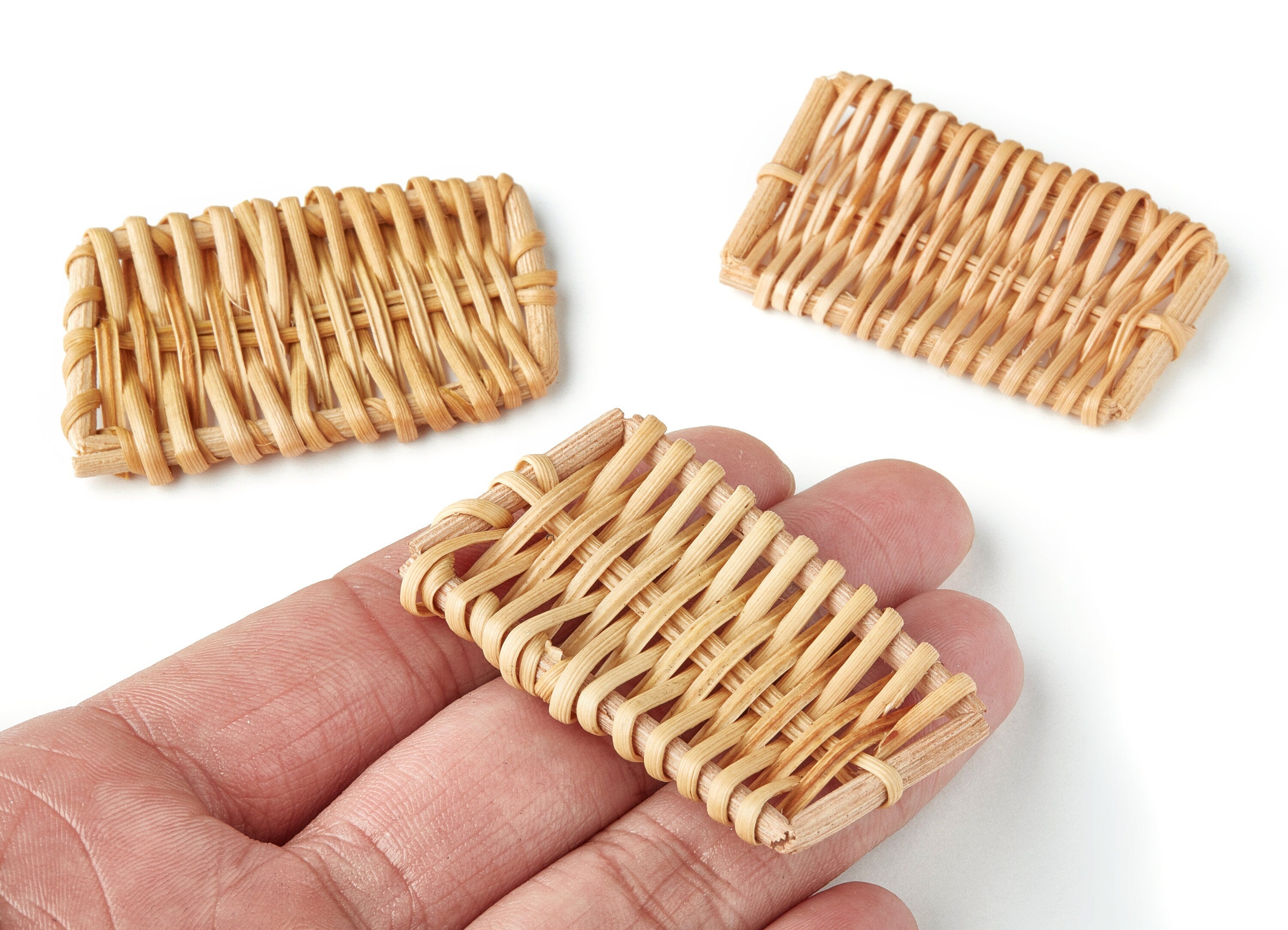 Handwoven Rattan Earrings - Rectangle Shaped Rattan Pendant - Wooden Straw Earring - Jewelery Handmade - 51x31.5x4.5mm - RT1095 - DOMEDBAZAAR
