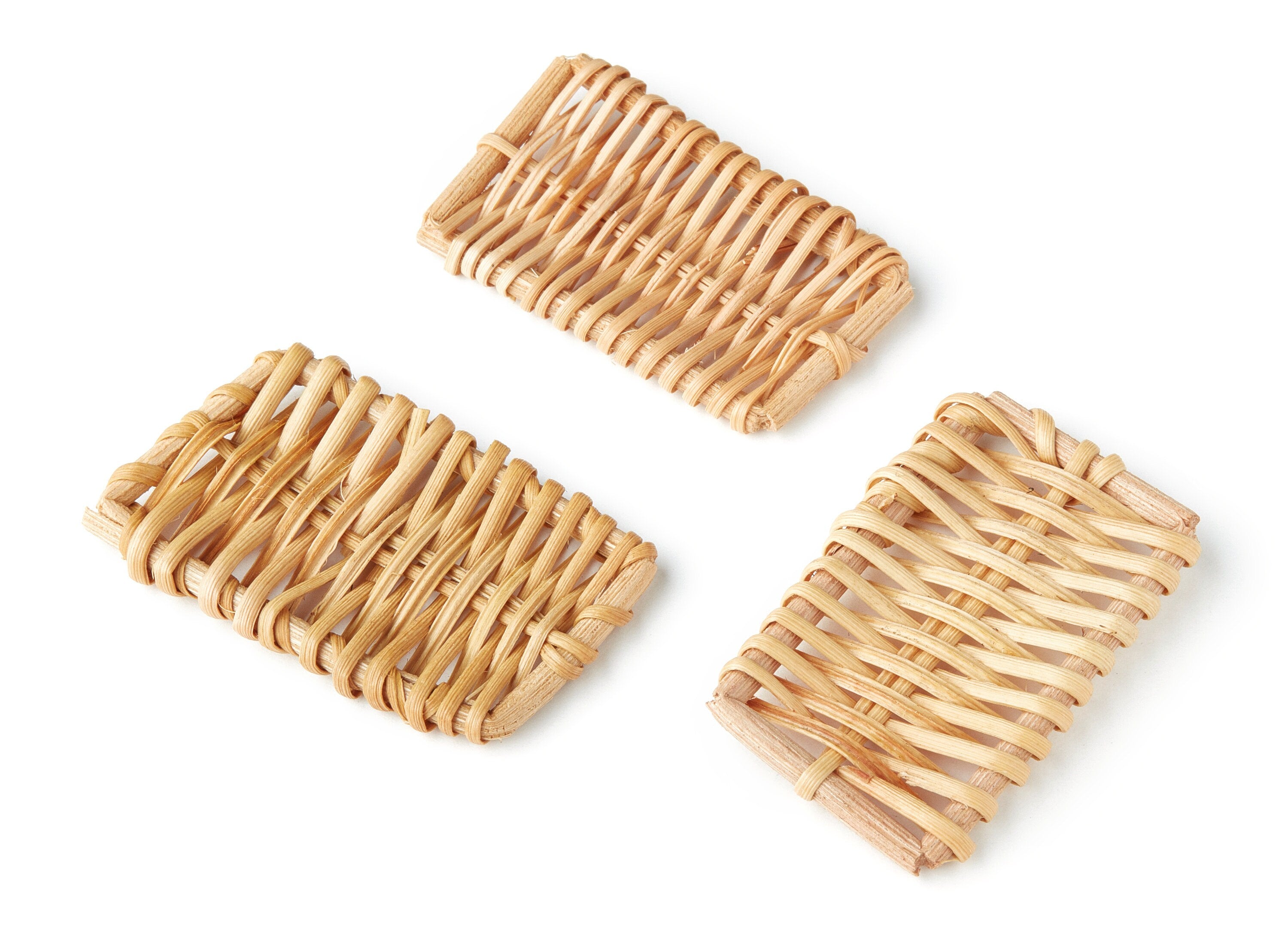 Handwoven Rattan Earrings - Rectangle Shaped Rattan Pendant - Wooden Straw Earring - Jewelery Handmade - 51x31.5x4.5mm - RT1095 - DOMEDBAZAAR