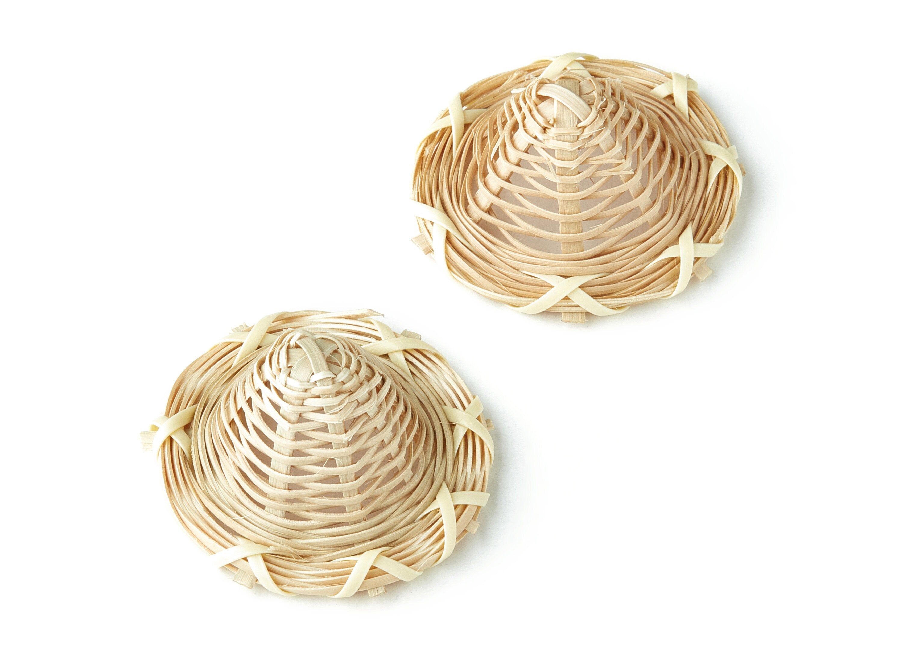 Handwoven Rattan Earrings - Hat Shape Rattan Pendant - Wooden Straw Earring - Jewellery Handmade - 41.6x41.6x18mm - RT1105 - DOMEDBAZAAR