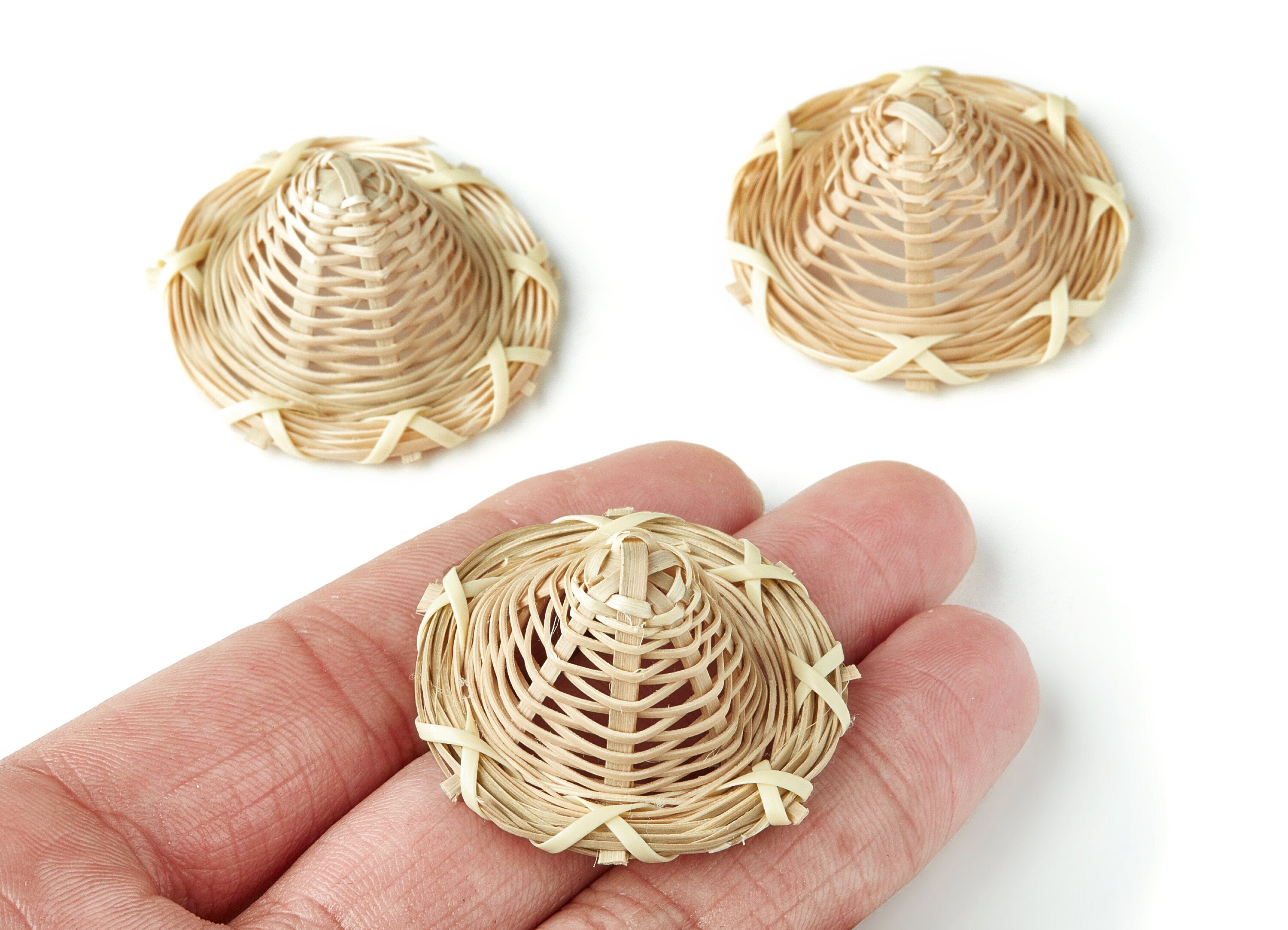 Handwoven Rattan Earrings - Hat Shape Rattan Pendant - Wooden Straw Earring - Jewellery Handmade - 41.6x41.6x18mm - RT1105 - DOMEDBAZAAR
