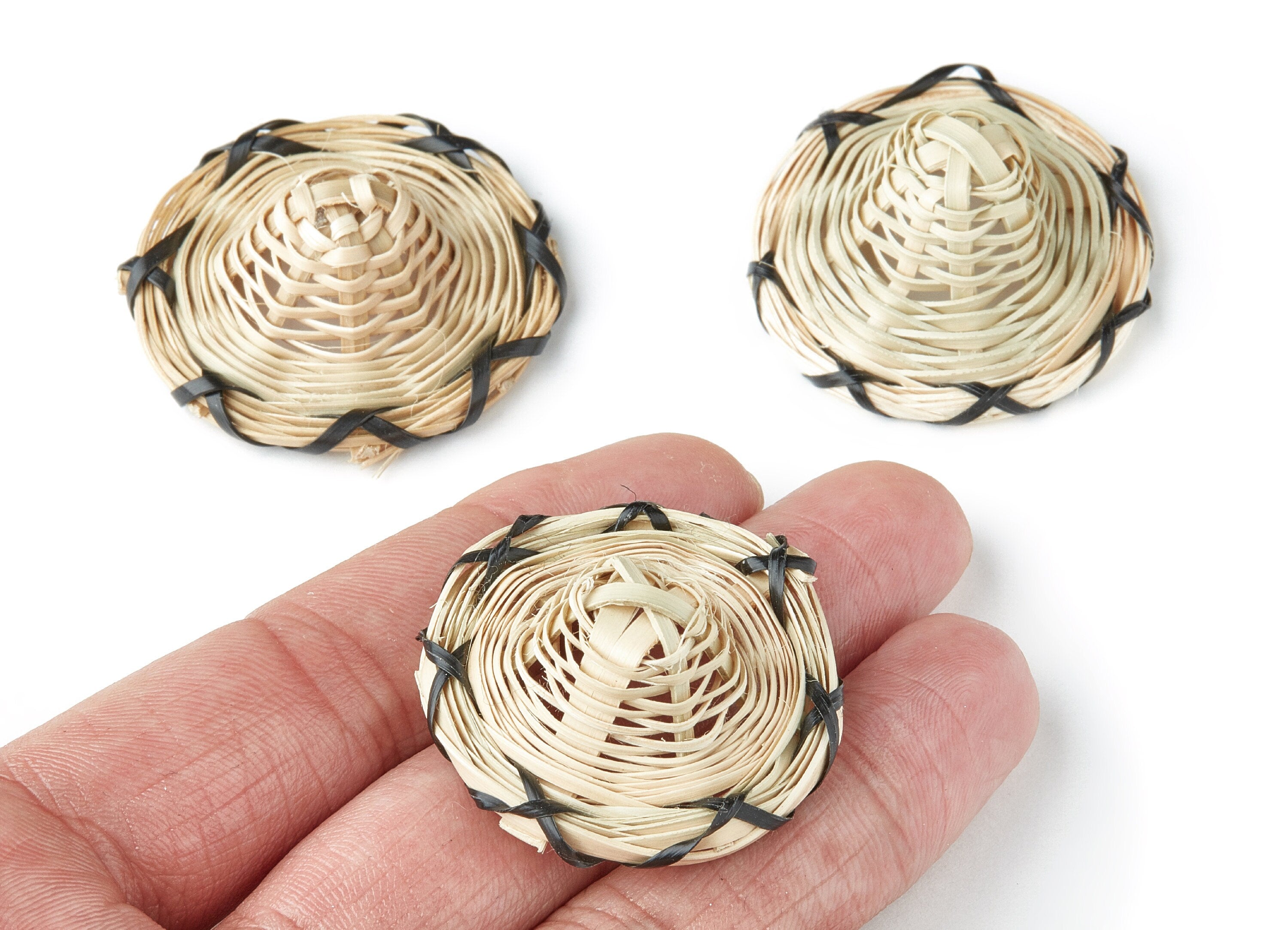 Handwoven Rattan Earrings - Hat Shape Rattan Pendant - Wooden Straw Earring - Jewelery Handmade - 36.5x36.5x13.8mm - RT1103 - DOMEDBAZAAR