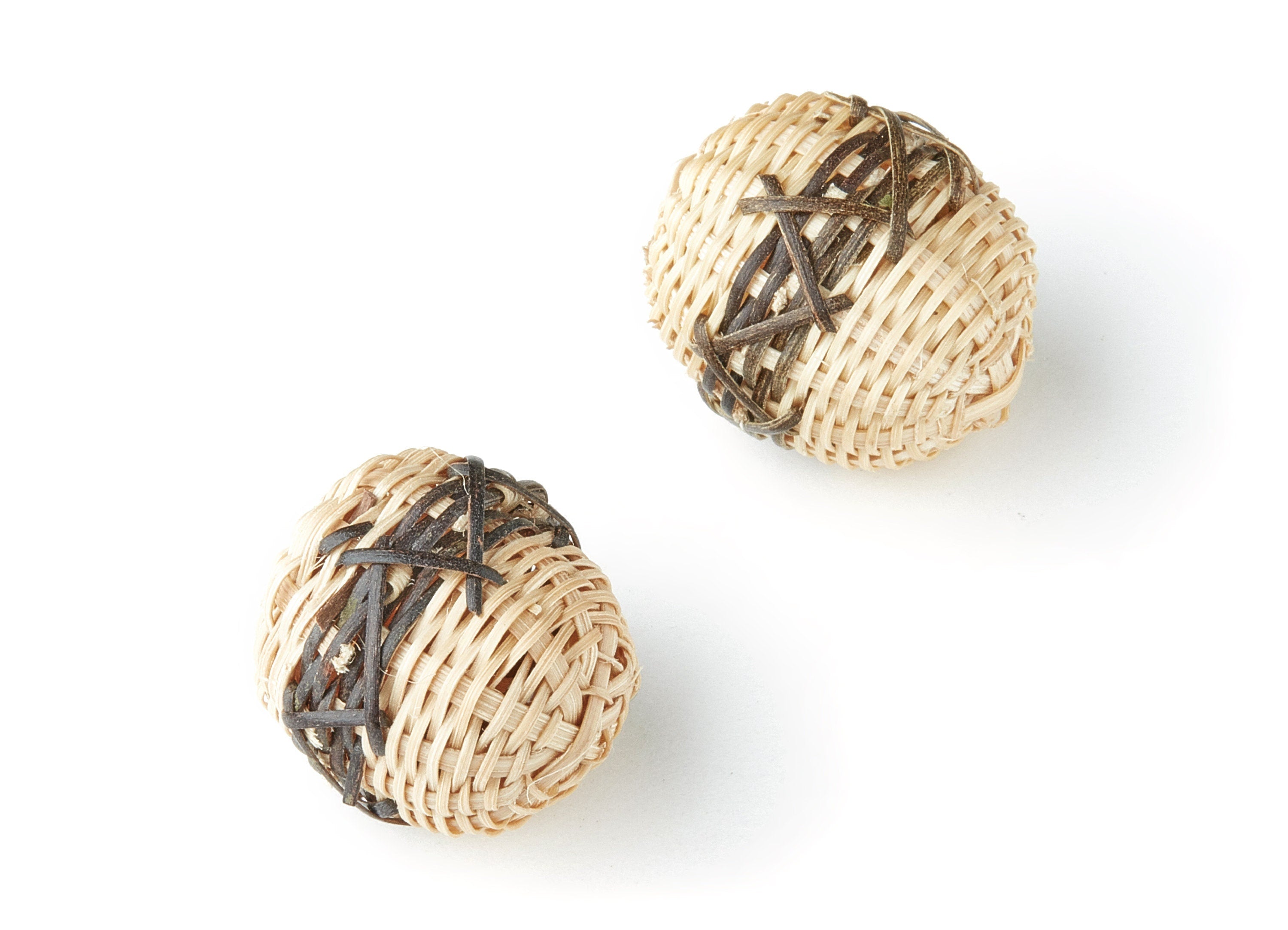 Handwoven Rattan Earrings - Ball Shaped Rattan Pendant - Wooden Straw Earring - Jewellery Handmade - 25x21.5mm - RT1102 - DOMEDBAZAAR