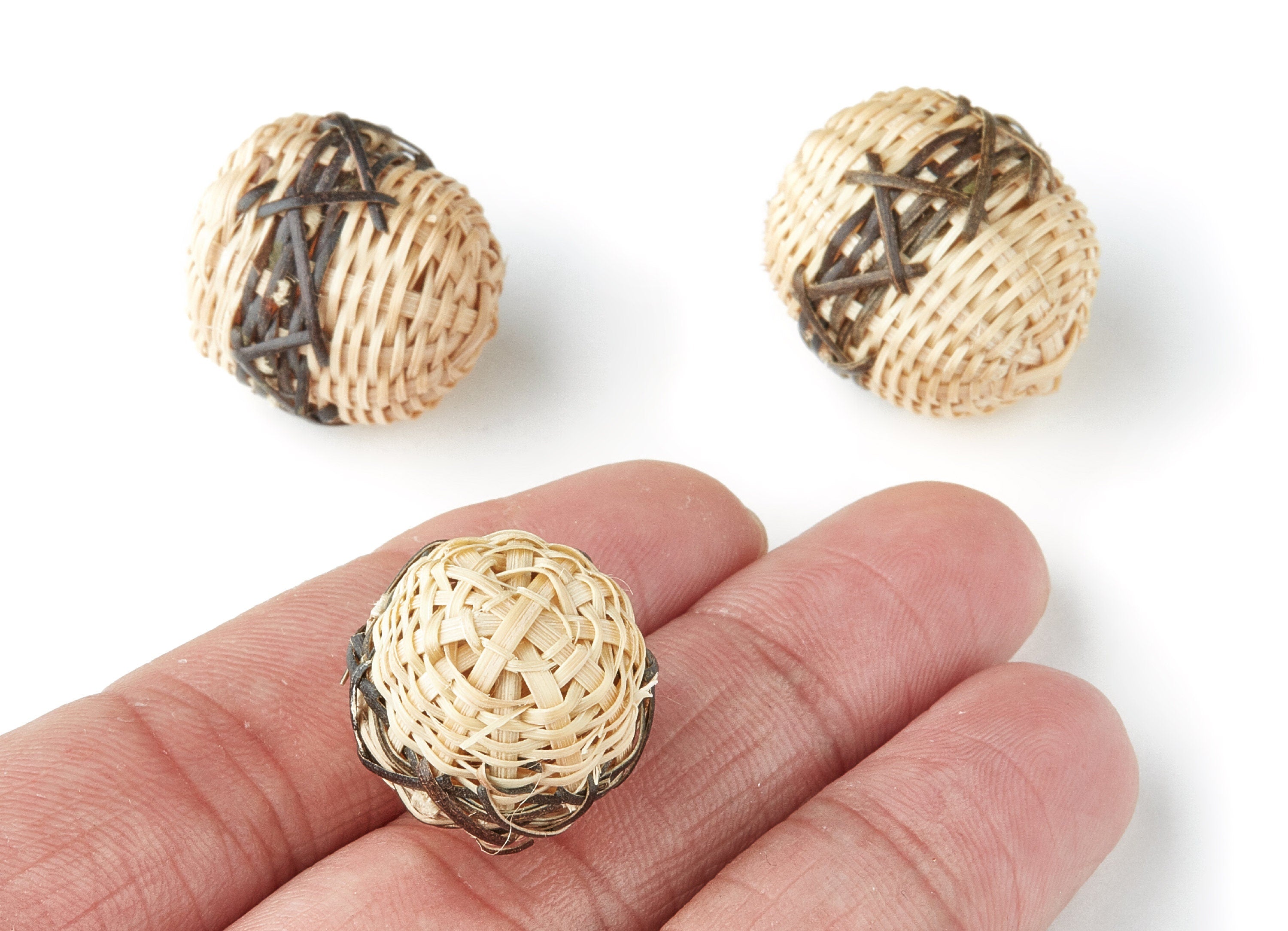 Handwoven Rattan Earrings - Ball Shaped Rattan Pendant - Wooden Straw Earring - Jewellery Handmade - 25x21.5mm - RT1102 - DOMEDBAZAAR