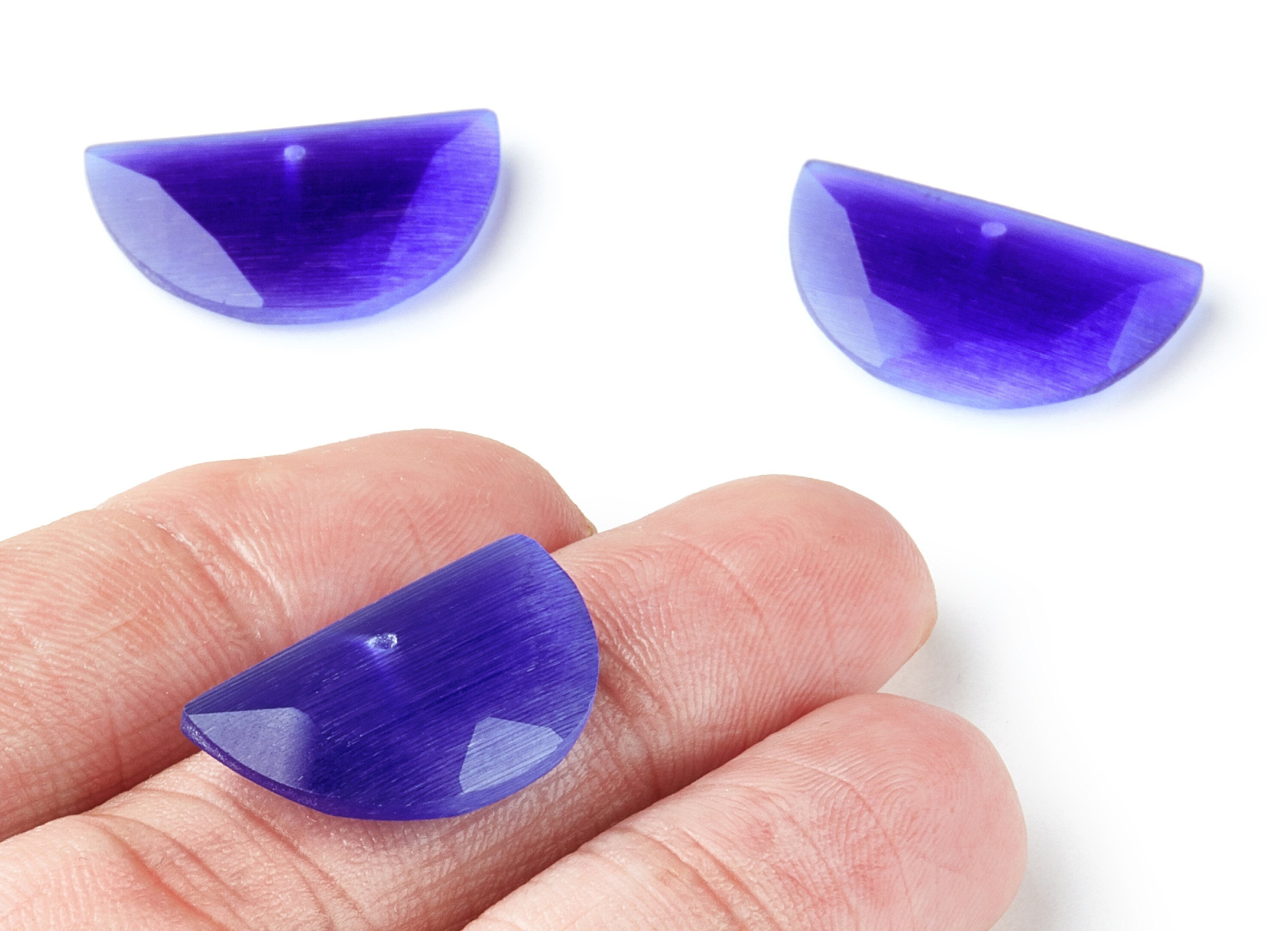 Faceted Glass Stone Earring Charms - Glass Pendants - Semicircle Shaped - 1 Hole - Jewelry Supplies - 24x14x3.7mm - GS1005D - DOMEDBAZAAR