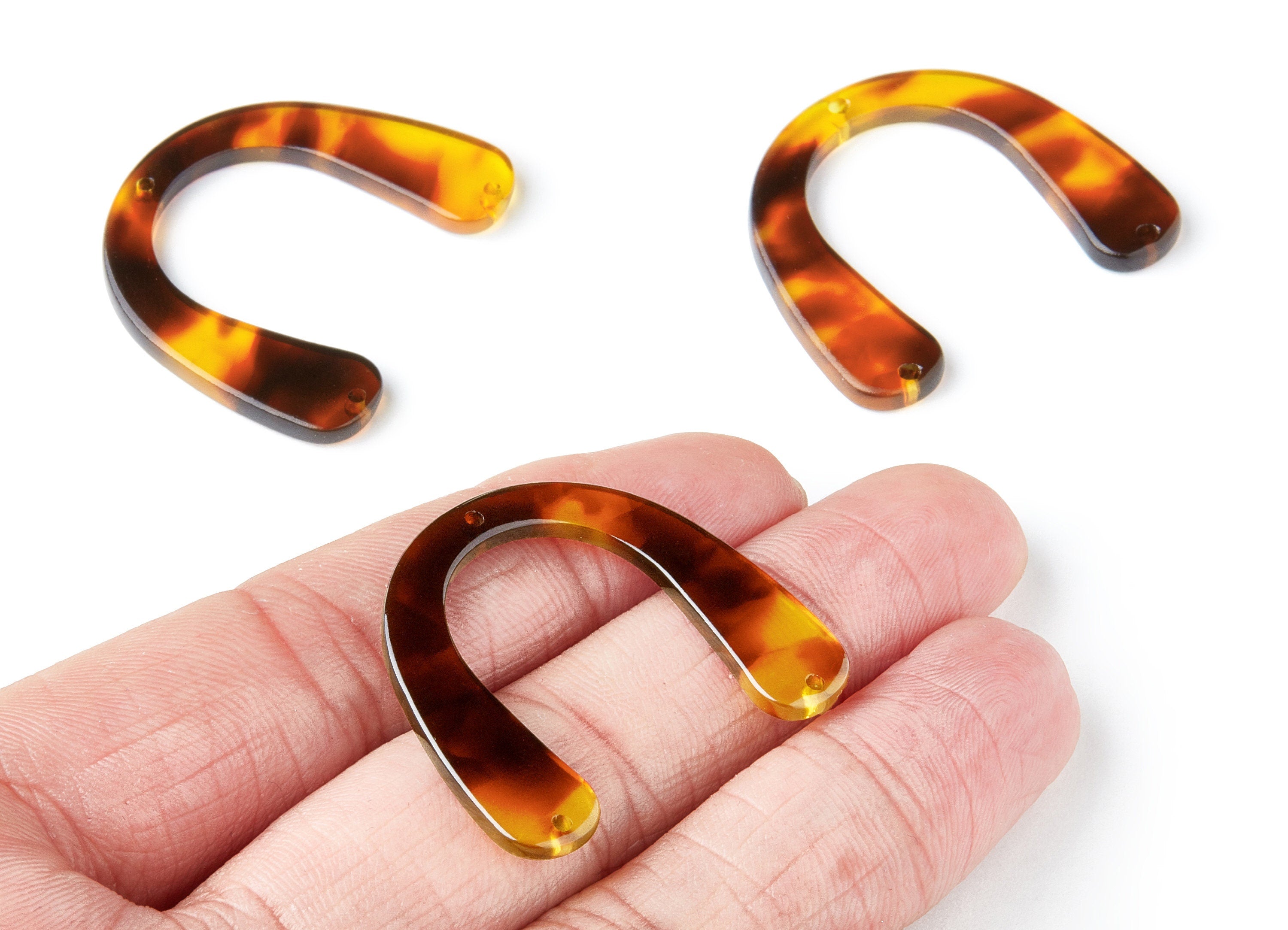 Acetate Acrylic Charms - Tortoise Shell Earrings - U Pendant with 3 Holes - Jewelry Supplies - Color Code: A05 - 36x30.5x2.7mm - AC1361E - DOMEDBAZAAR