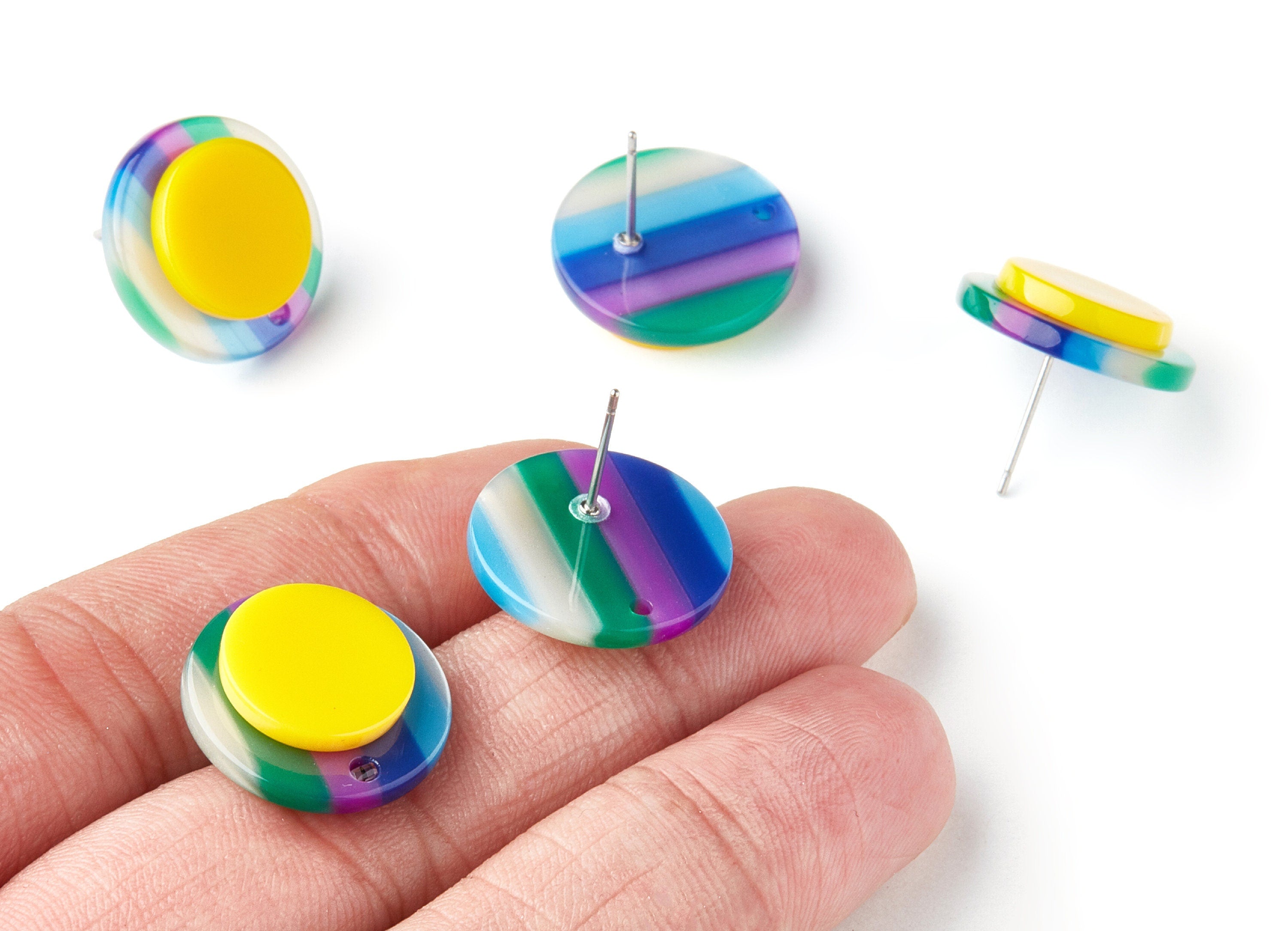 Acetate Round Earring Stud - Round Earring Post - Stainless Steel - Earring Post - Jewelry Supplies - 18.66x18.66x5mm - AC1300G - DOMEDBAZAAR