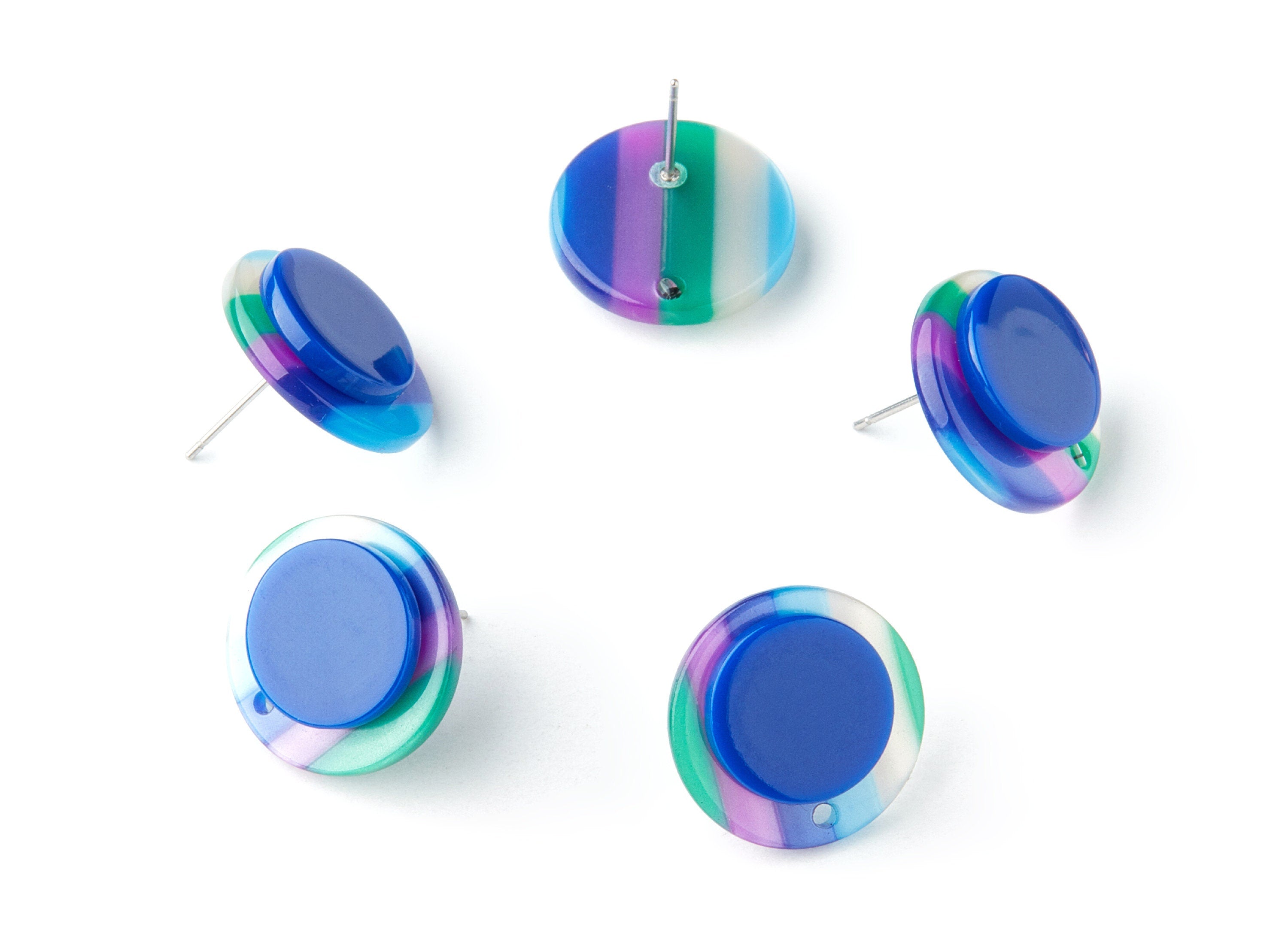 Acetate Round Earring Stud - Round Earring Post - Stainless Steel - Earring Post - Jewelry Supplies - 18.66x18.66x5mm - AC1300F - DOMEDBAZAAR