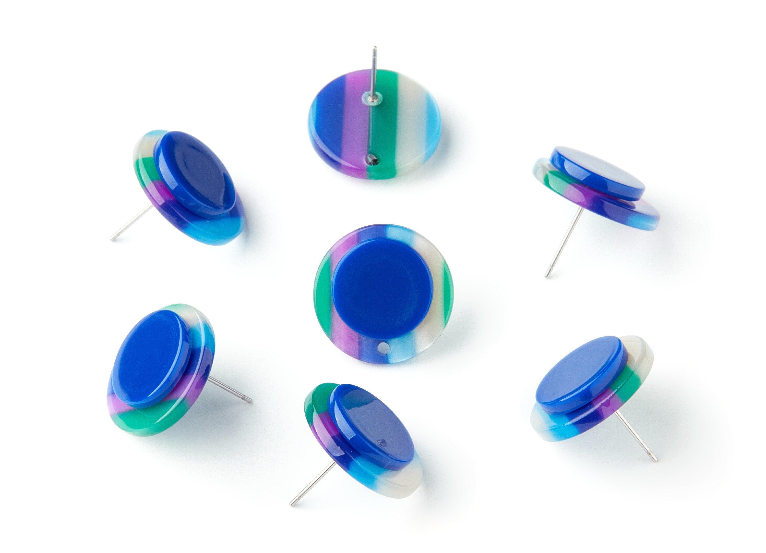 Acetate Round Earring Stud - Round Earring Post - Stainless Steel - Earring Post - Jewelry Supplies - 18.66x18.66x5mm - AC1300F - DOMEDBAZAAR