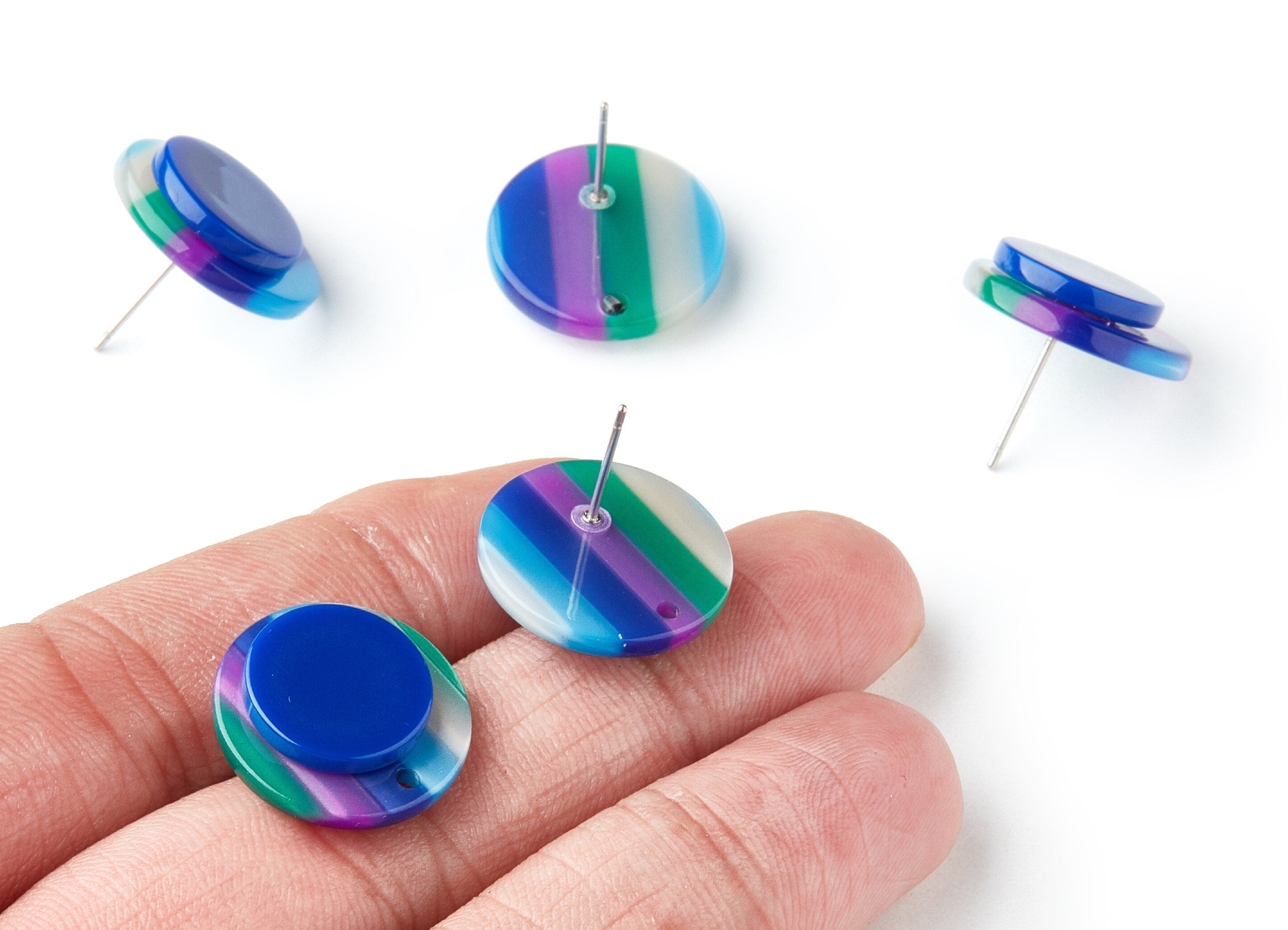 Acetate Round Earring Stud - Round Earring Post - Stainless Steel - Earring Post - Jewelry Supplies - 18.66x18.66x5mm - AC1300F - DOMEDBAZAAR
