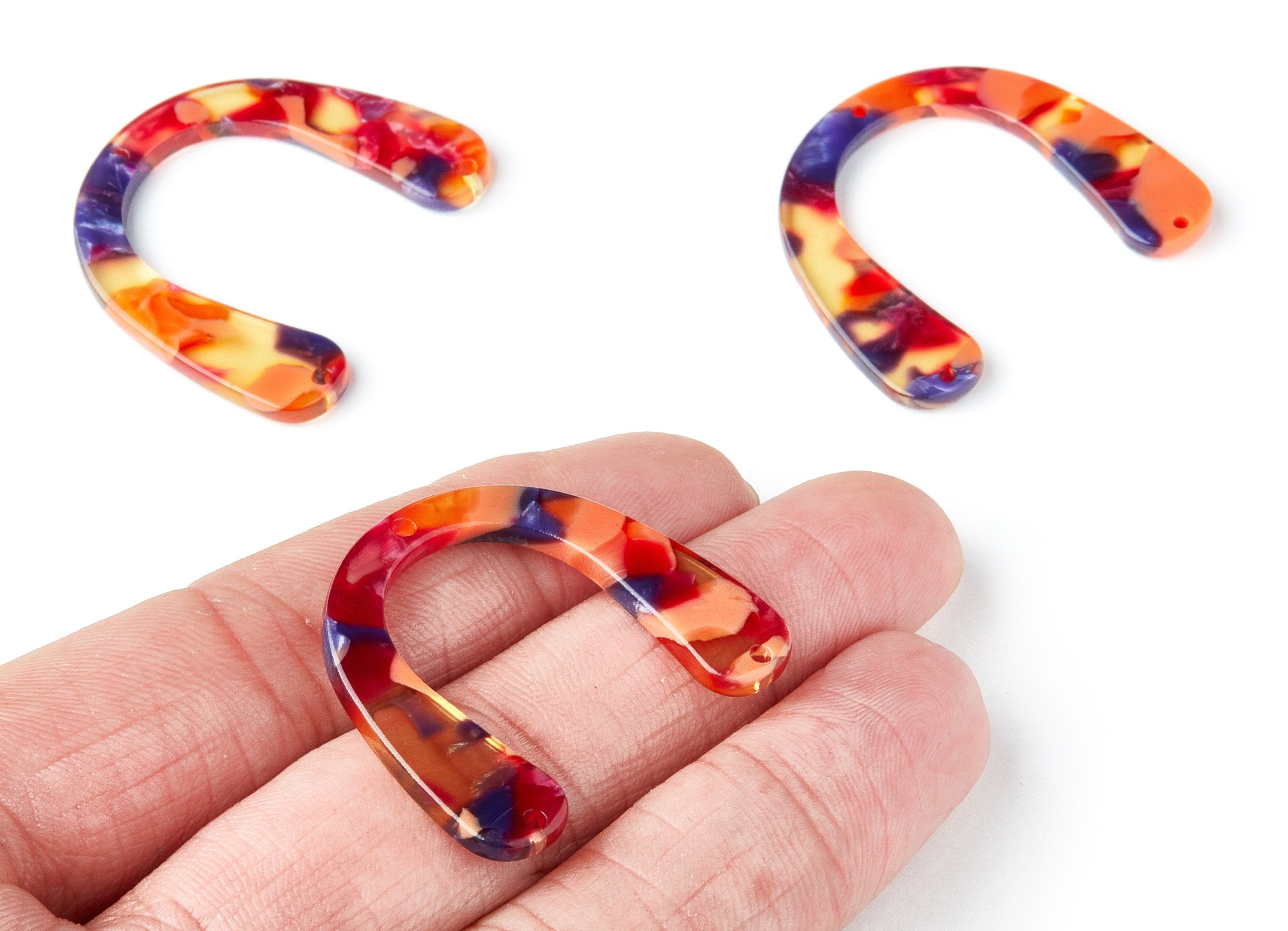 Acetate U Earring Charms -  Acrylic U Pendant With 3 Holes - Earring Findings - Jewelry Supplies - Color Code: A44 - 36x30.5x2.7mm - AC1361N - DOMEDBAZAAR
