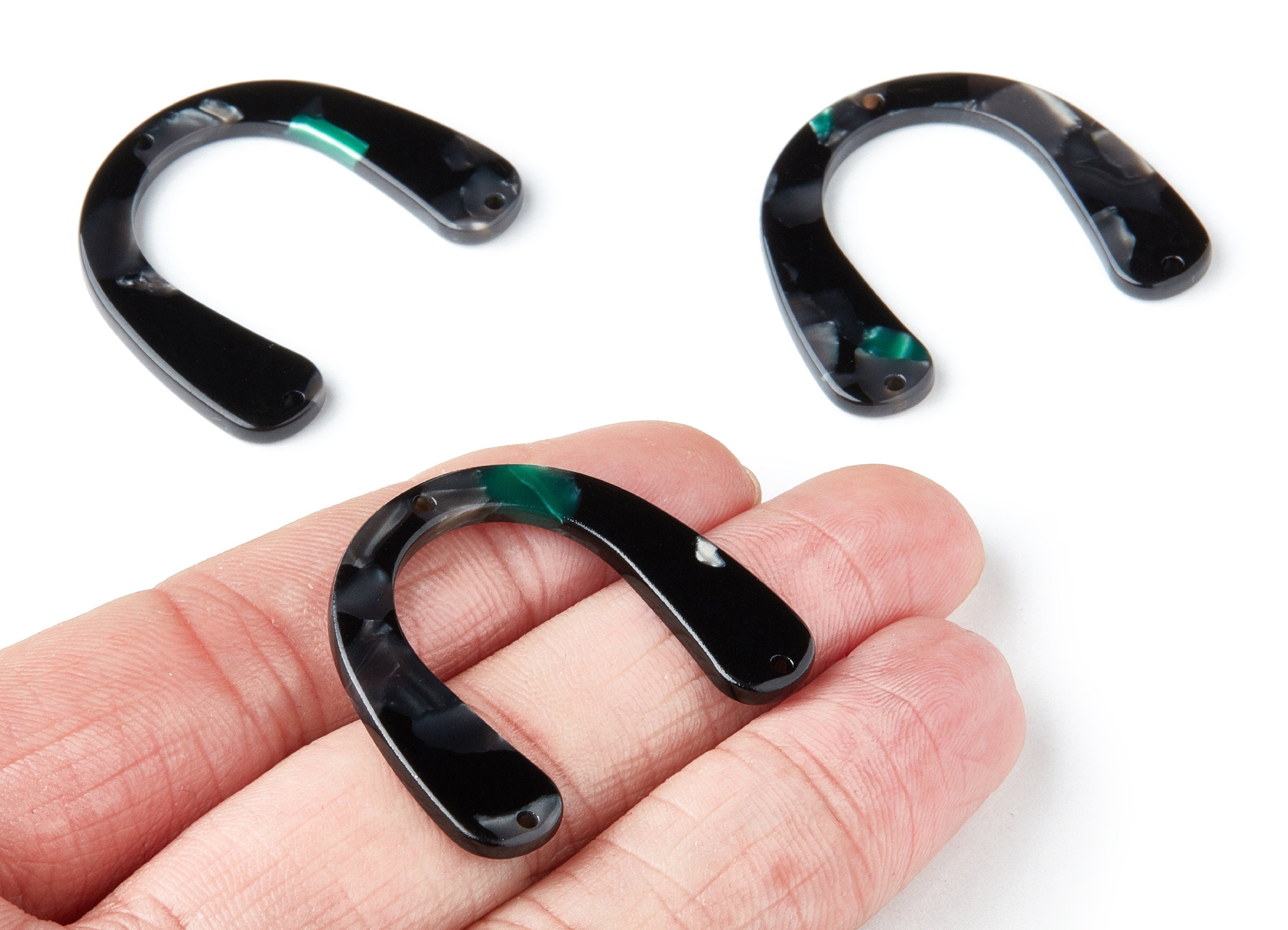 Acetate U Earring Charms - U Shaped Pendant With 3 Holes - Earring Findings - Jewelry Supplies -  Color Code: A49 - 36x30.5x2.7mm - AC1361O - DOMEDBAZAAR