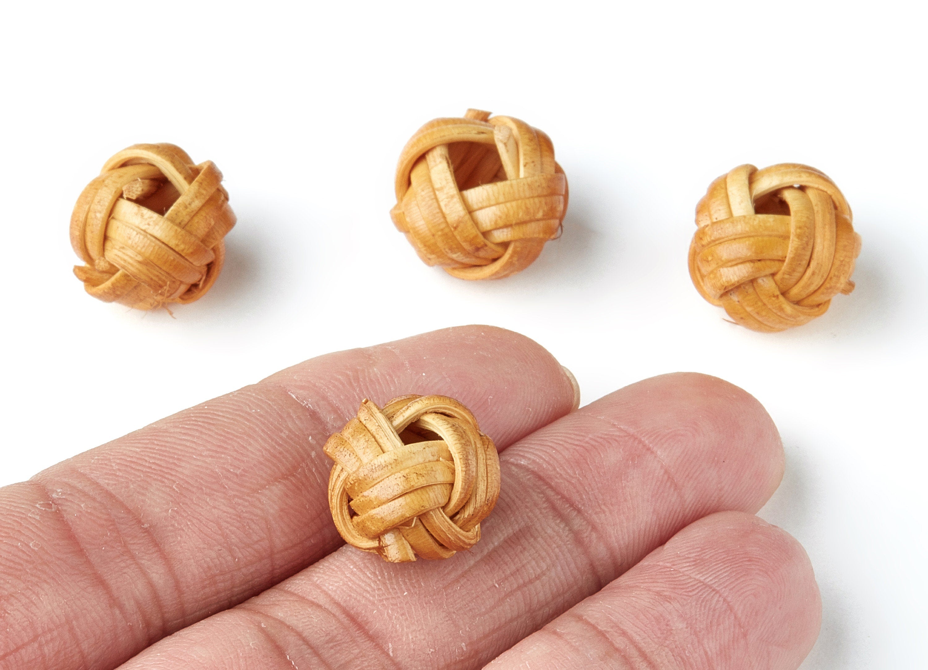 Handwoven Rattan Earrings - Ball Shaped Rattan Pendant - Wooden Straw Earring - Jewelery Handmade - 15.2x15.2mm - RT1136 - DOMEDBAZAAR