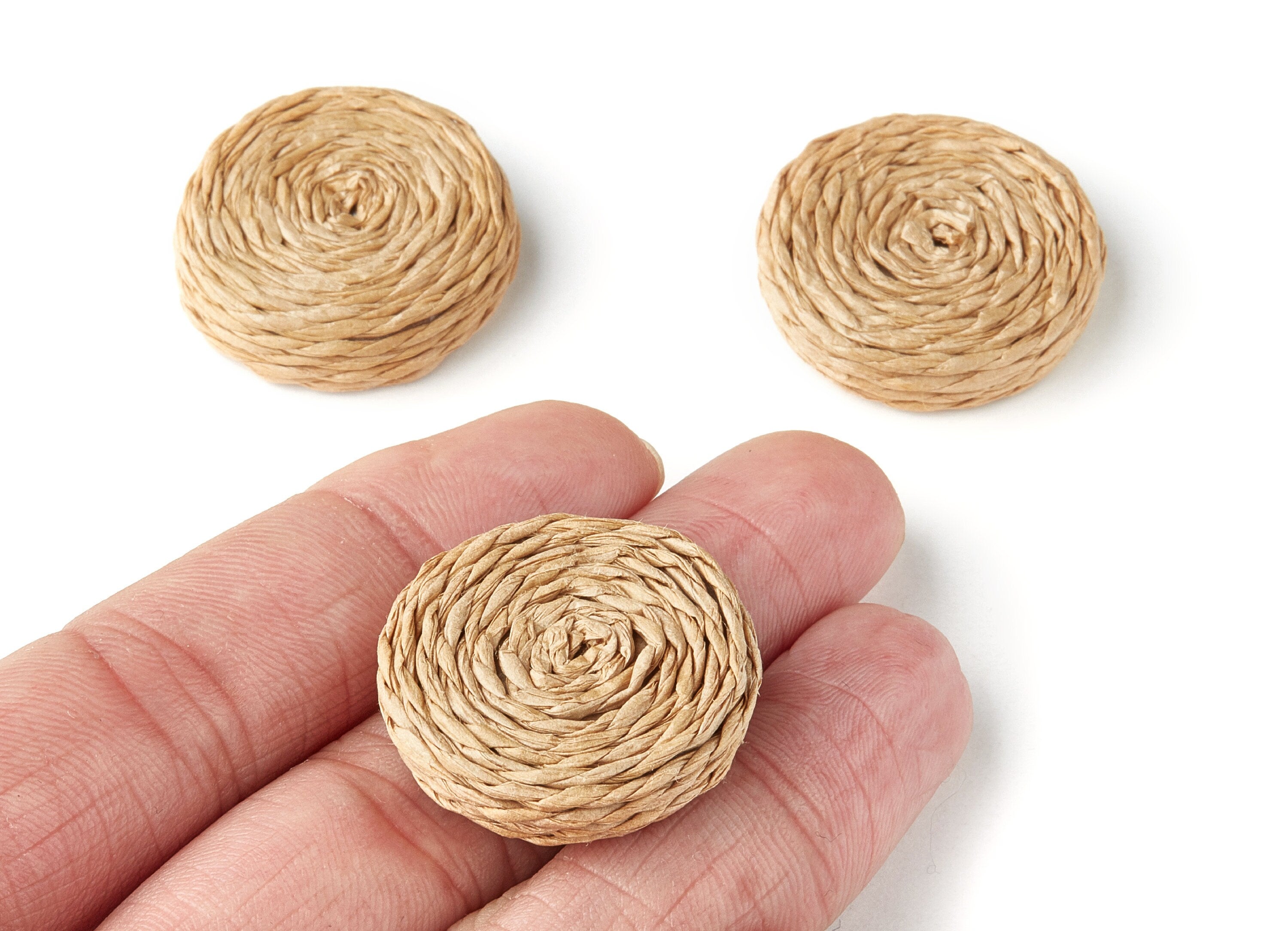 Handwoven Rattan Earrings - Coin Shaped Rattan Pendant - Wooden Straw Earring - Jewelery Handmade - 27.2x27.2x6.3mm - RT1112 - DOMEDBAZAAR