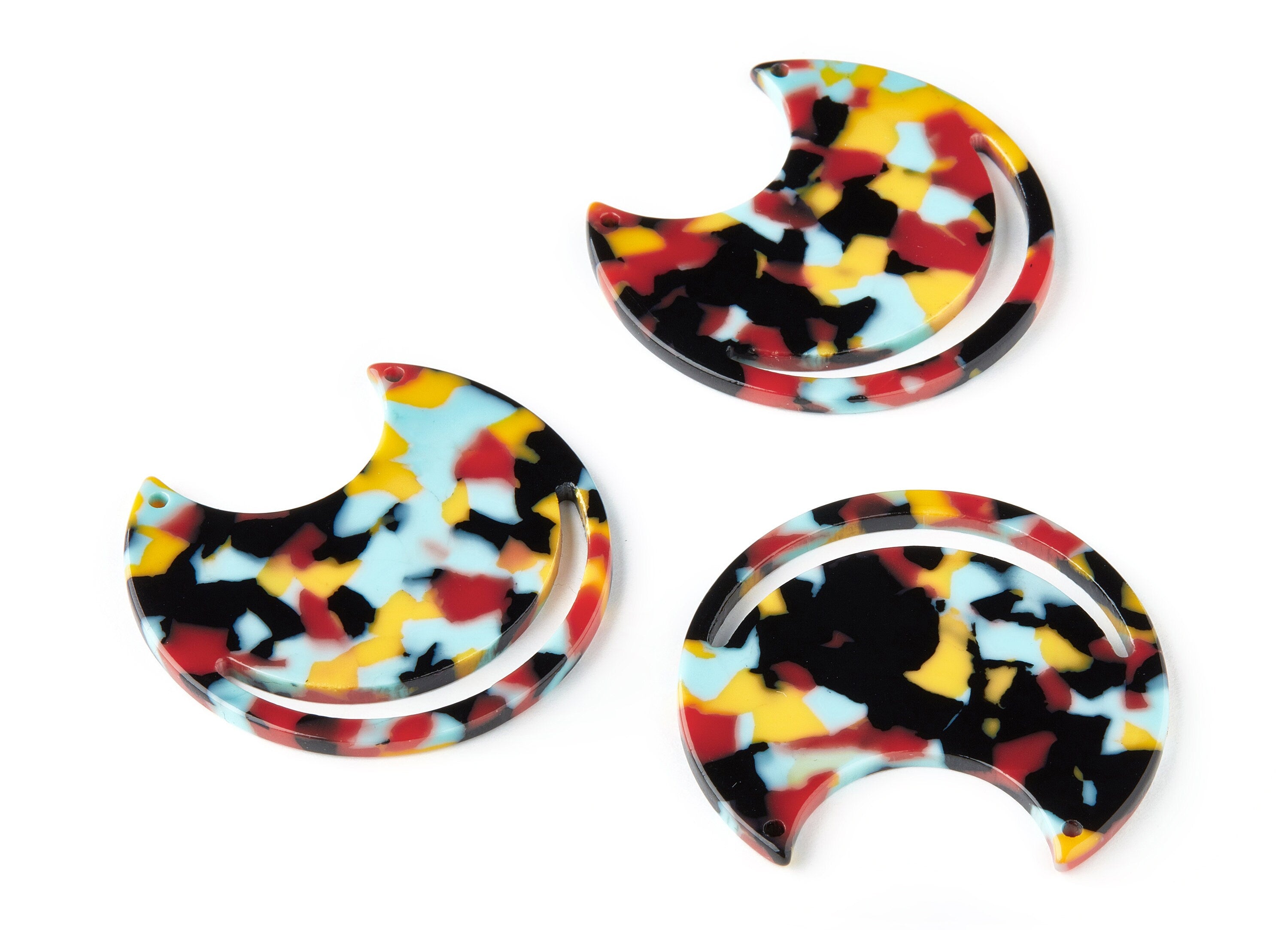 Acetate Moon Earring Charms - Moon Shaped Pendant - Earring Findings - Jewelry Supplies - Color Code: A196 - 44.44x30.6x2.55mm - AC1486-A196 - DOMEDBAZAAR