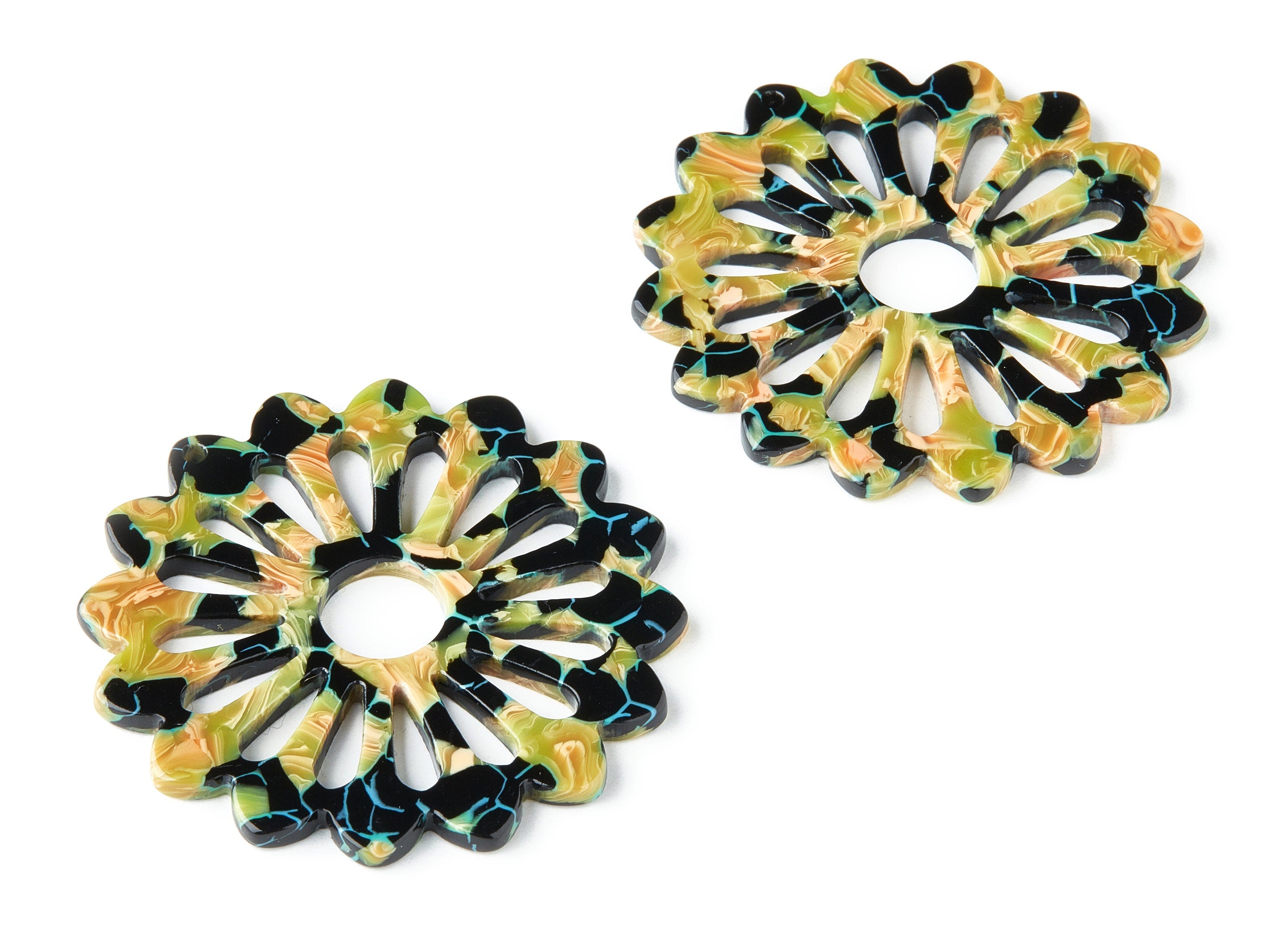 Acetate Flower Earring Charms - Flower Pendant - Earring Findings - Jewelry Supplies - Color Code: A169 - 49.12x49.12x2.55mm - AC1452-A169 - DOMEDBAZAAR