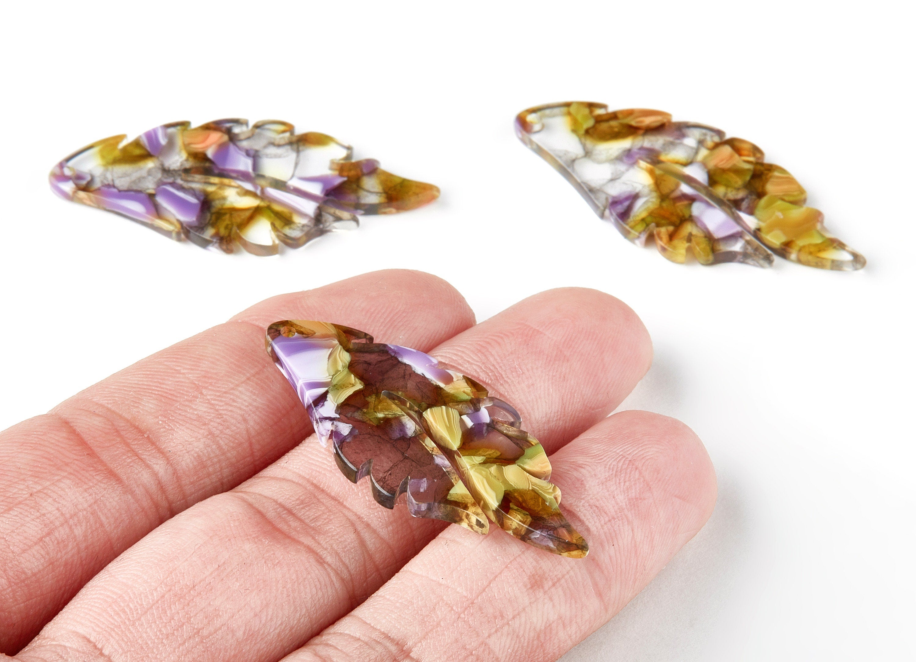 Acetate Leaf Earring Charms - Acrylic Leaf Pendant - Earring Findings - Jewelry Supplies - Color Code:A167 - 43.8x19.46x2.55mm - AC1455-A167 - DOMEDBAZAAR