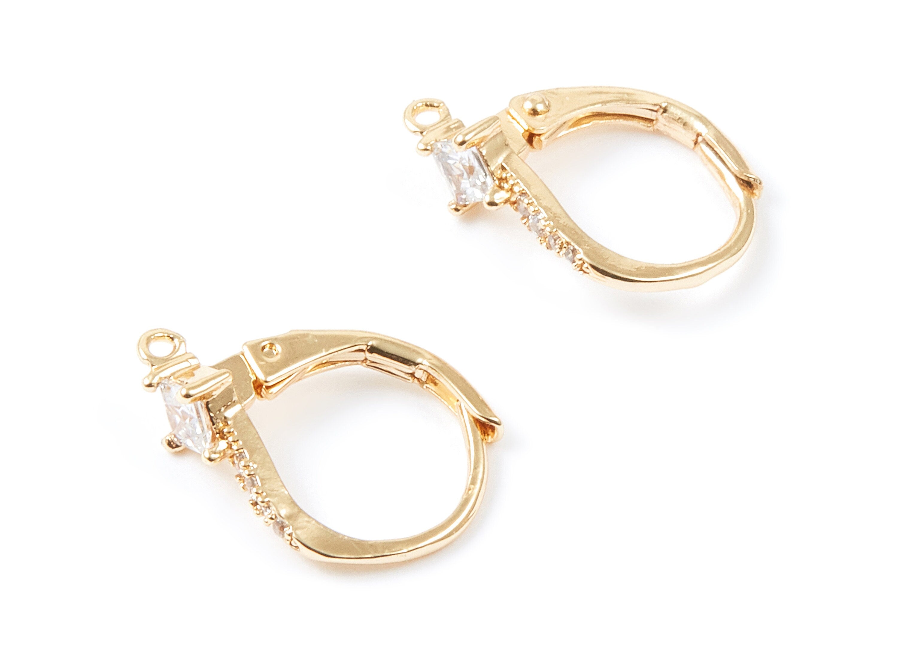 18K Real Gold Plated Brass Leverback - Gold Plated Leverback Earrings With Zircons - Jewelry Supplies - 16.3x11.6x5mm - RGP1004 - DOMEDBAZAAR