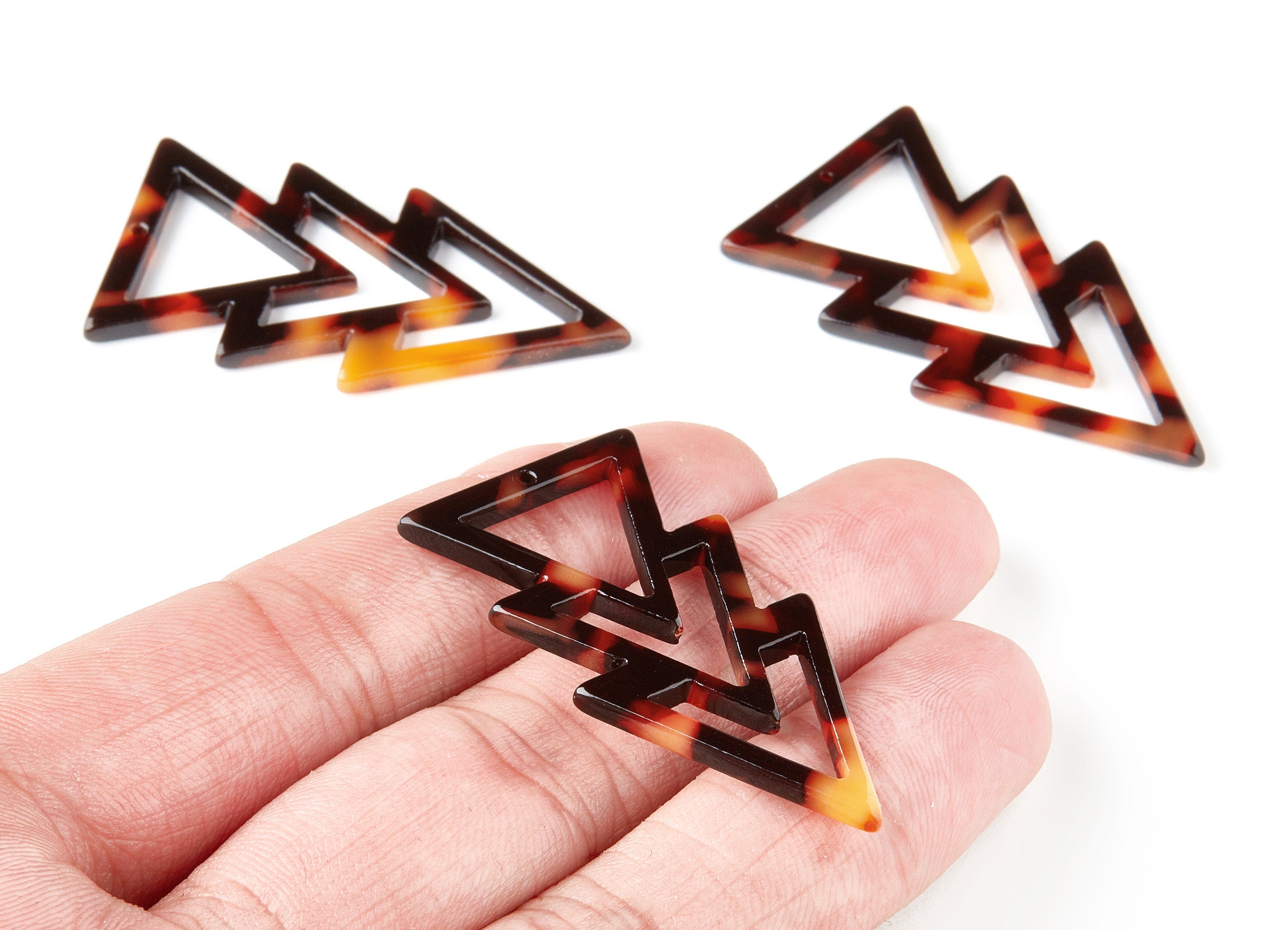 Acetate Acrylic Charms - Acetate Tortoise Shell Charm - Triangle Pendant - 1 Hole - Color Code:A189 - 39.66x9.79x2.51mm - AC1495-A189 - DOMEDBAZAAR