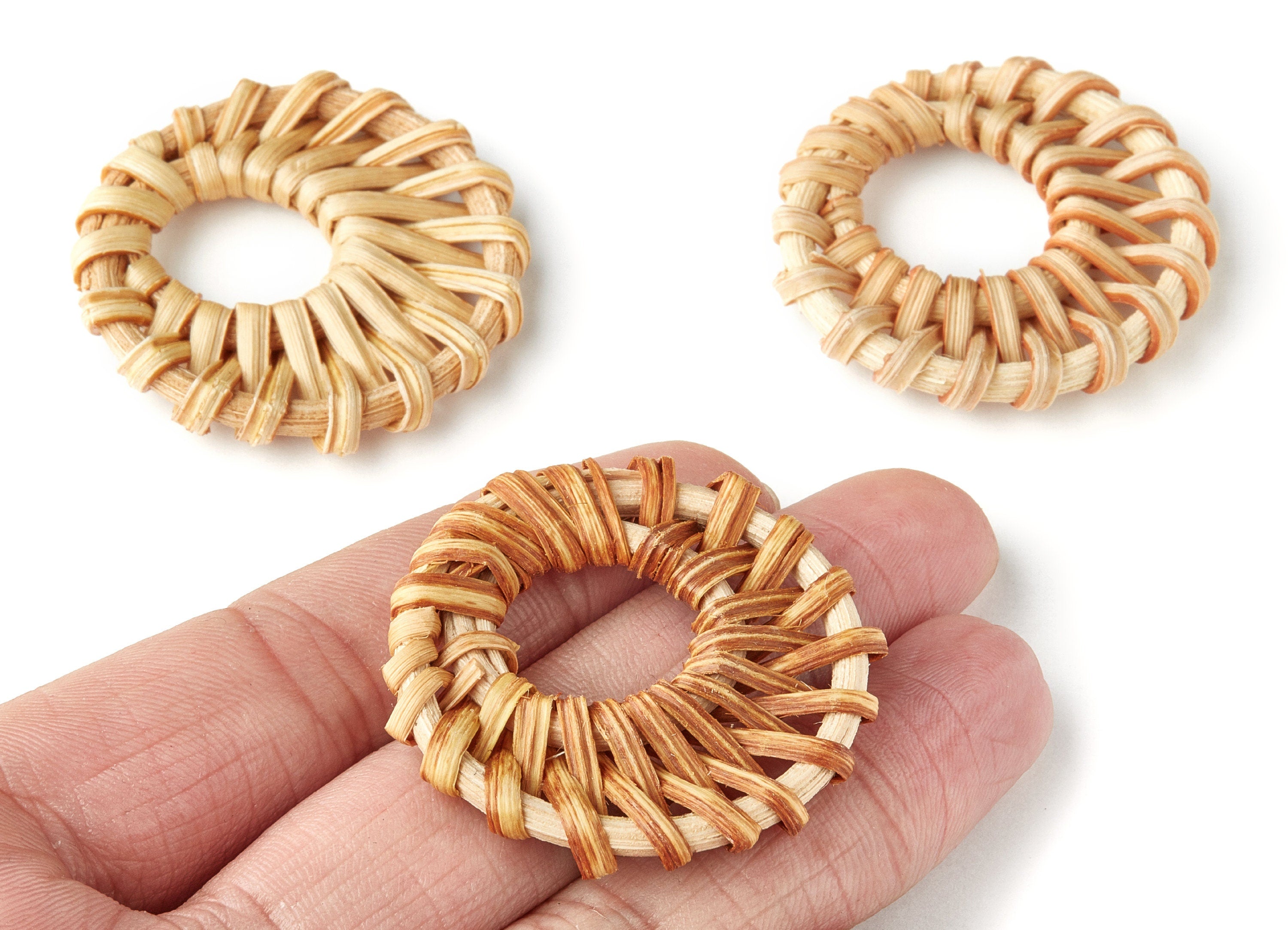 Handwoven Rattan Earrings - Circle Shape Rattan Pendant - Wooden Straw Earring - Jewelery Handmade - 42.6x40mm - RT1134 - DOMEDBAZAAR
