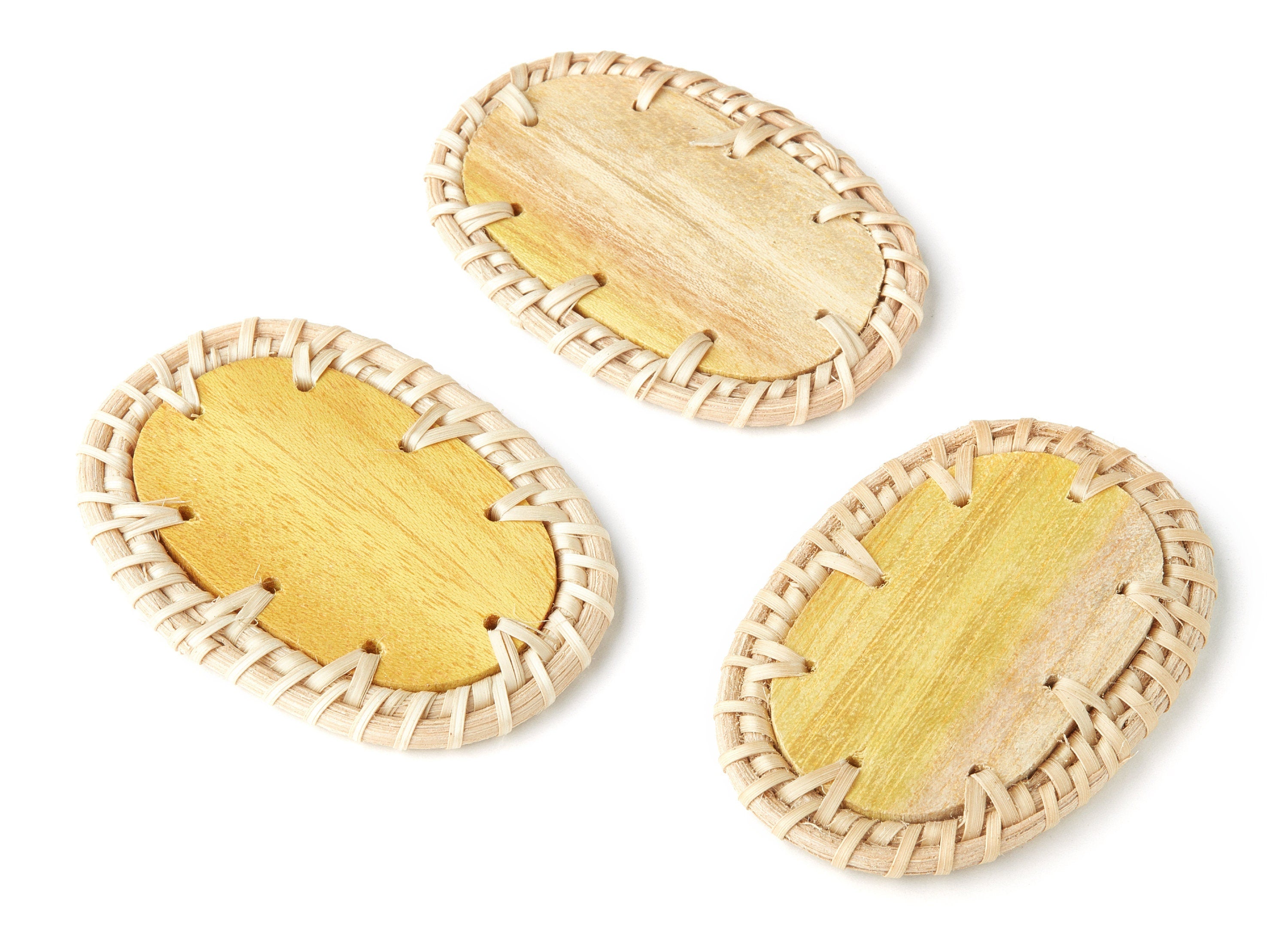 Handwoven Rattan Earrings - Oval Shaped Rattan Pendant - Wooden Straw Earring - Jewelery Handmade - 65x45mm - RT1133 - DOMEDBAZAAR