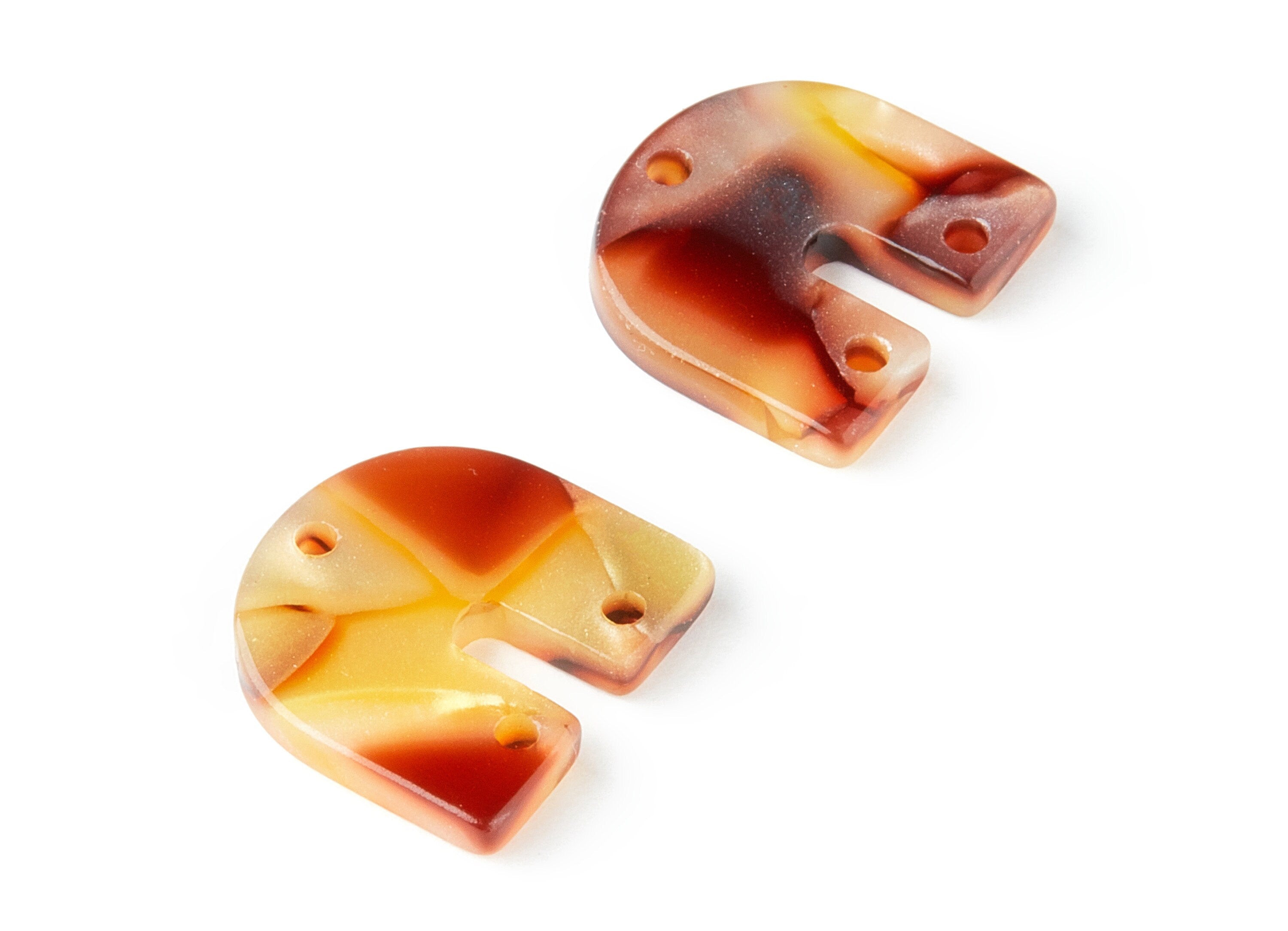 Acetate Earring Connectors Charms 3 Hole - Tortoise Shell Earrings - U Shaped Pendant - Color Code: A160 - 15.76x16.85x2.6mm - AC1467-A160 - DOMEDBAZAAR
