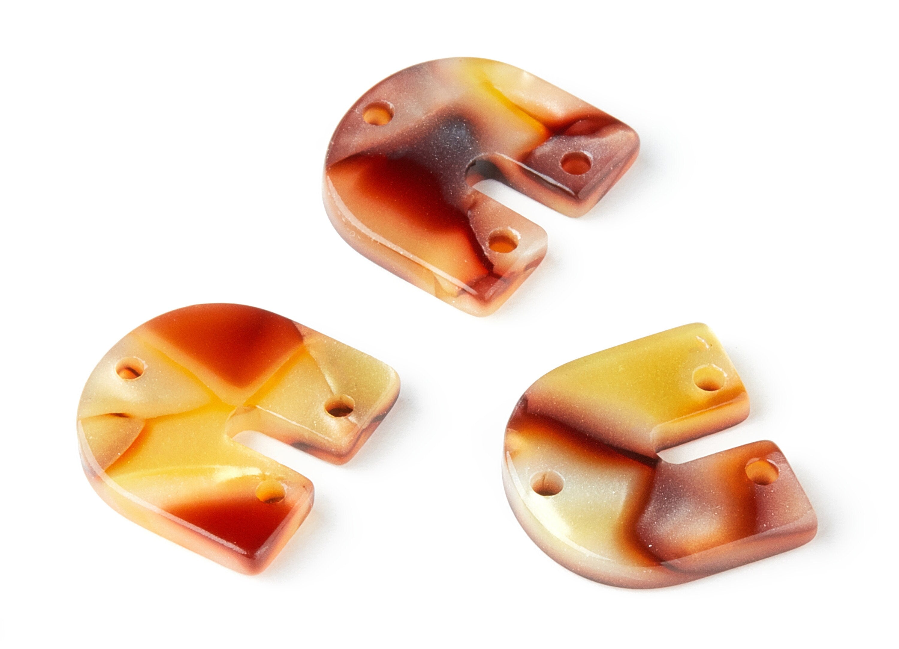 Acetate Earring Connectors Charms 3 Hole - Tortoise Shell Earrings - U Shaped Pendant - Color Code: A160 - 15.76x16.85x2.6mm - AC1467-A160 - DOMEDBAZAAR