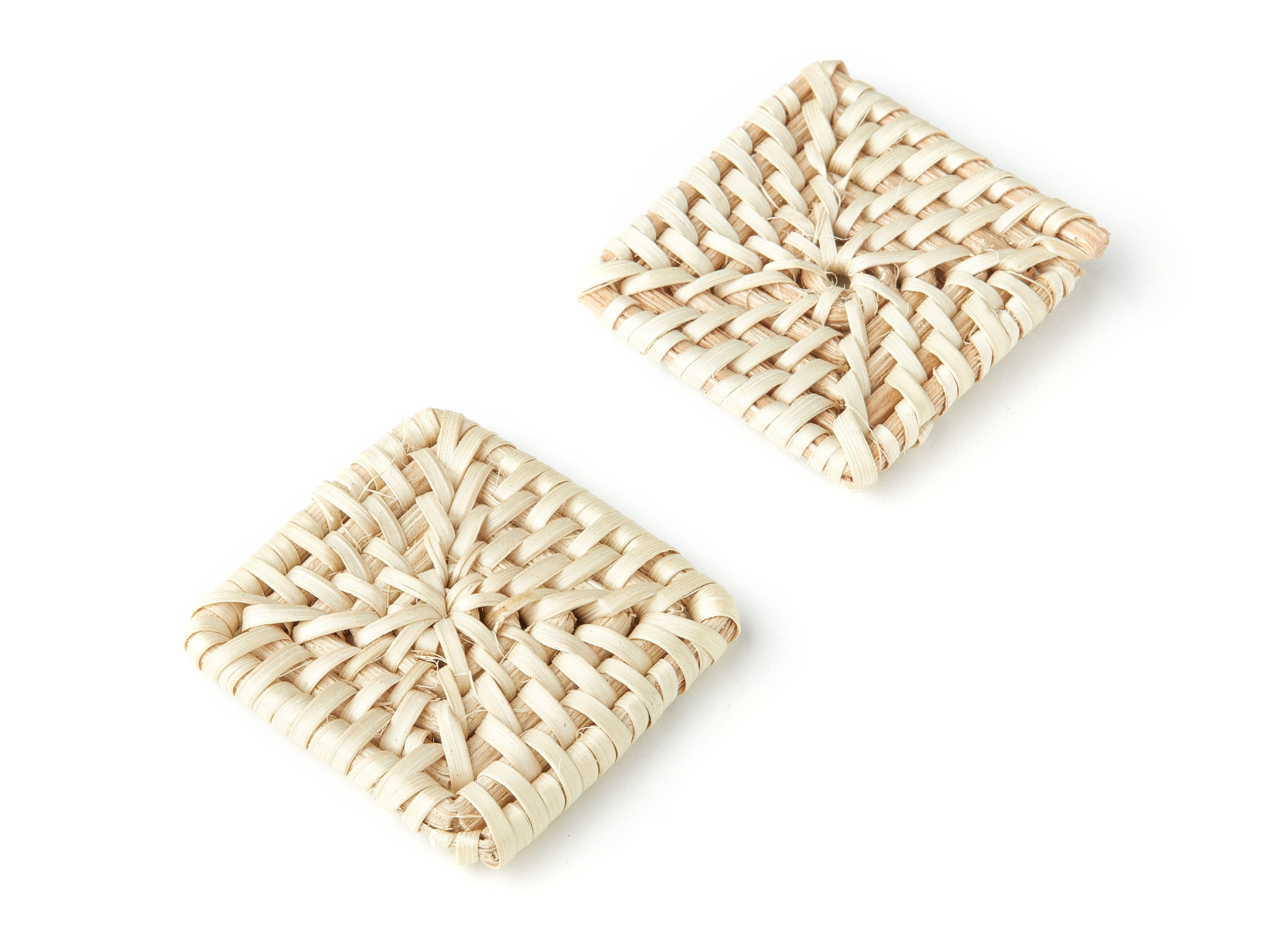 Handwoven Rattan Earrings - Square Shaped Rattan Pendant - Wooden Straw Earring - Jewelery Handmade - 41.9x41.9x5.3mm - RT1132 - DOMEDBAZAAR
