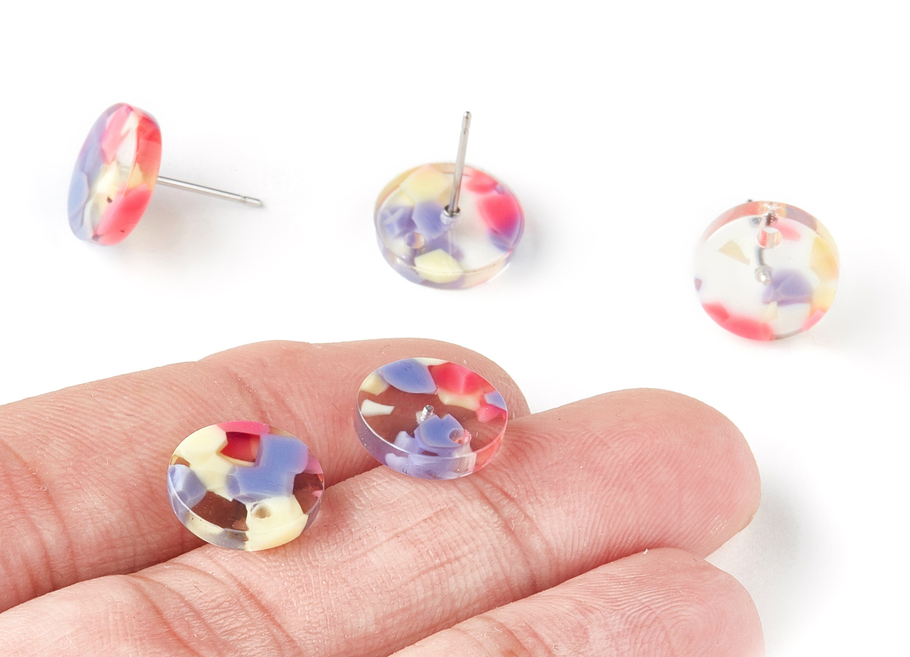 Acetate Round Earring Stud - Round Earring Post and Stud - Earring Findings  - Color Code: A168 - 11.91x11.91x2.6mm - AC1523-A168 - DOMEDBAZAAR