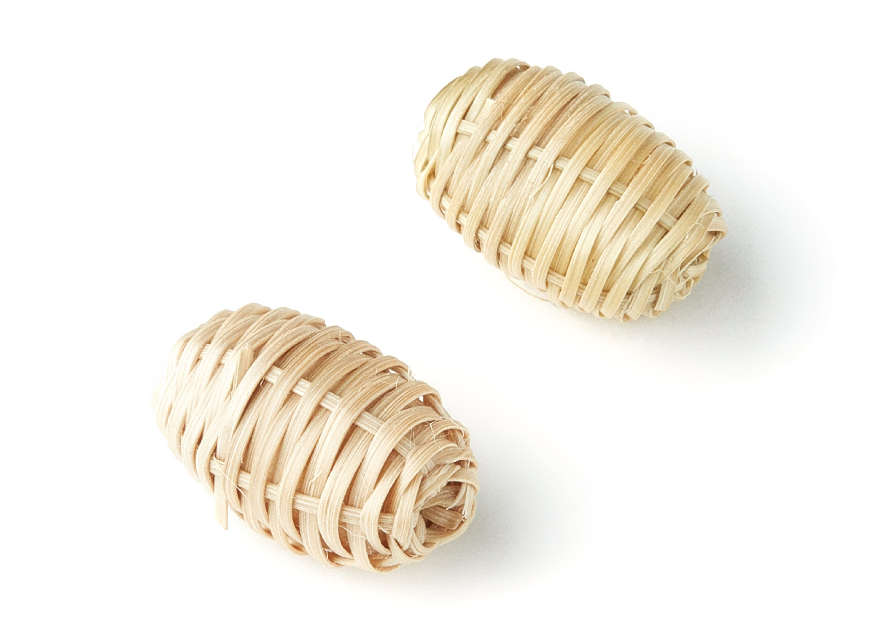 Handwoven Rattan Earrings - Cocoon Shaped Rattan Pendant - Wooden Straw Earring - Jewelery Handmade - 20.5x13.1mm - RT1121 - DOMEDBAZAAR