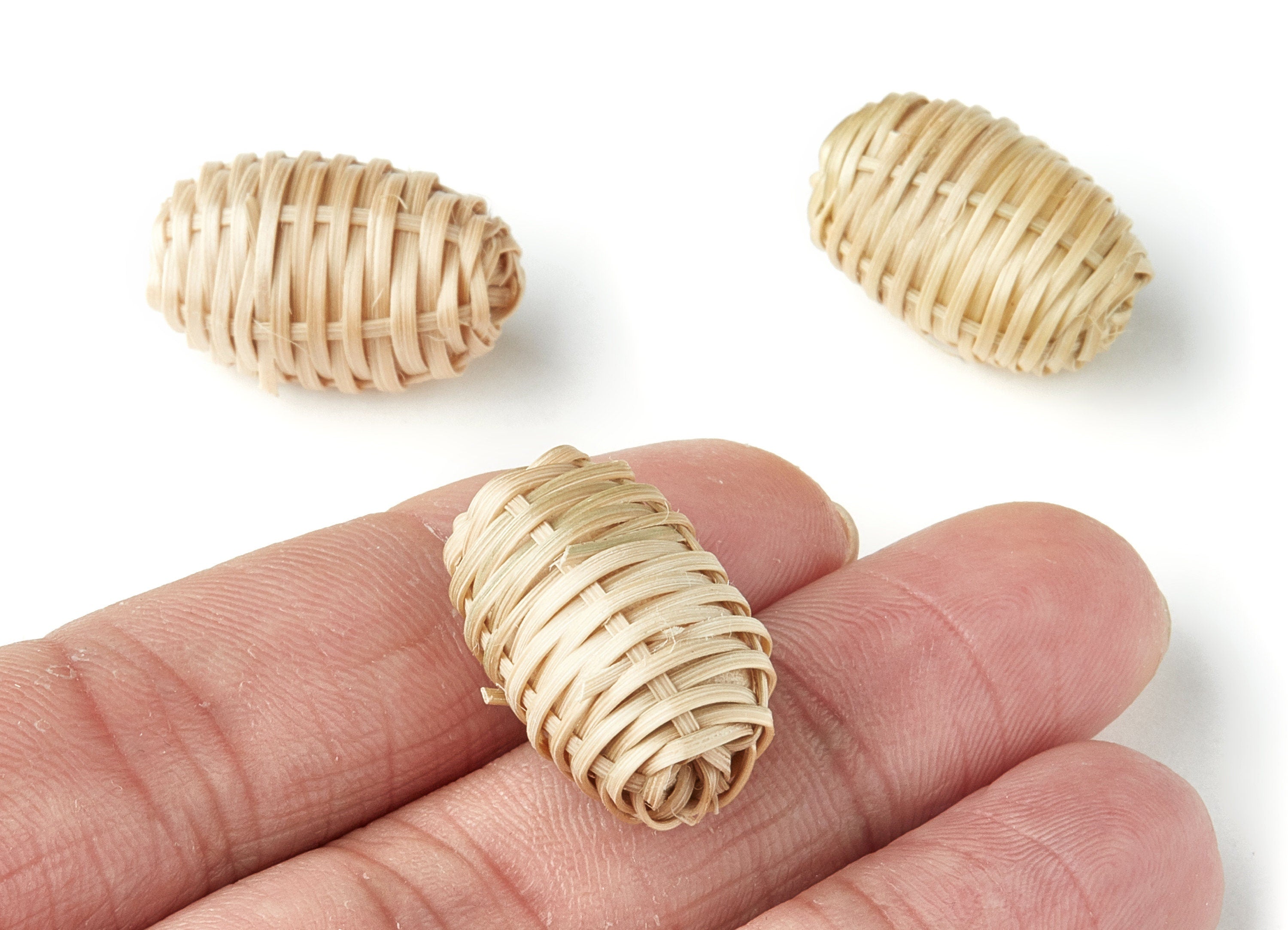 Handwoven Rattan Earrings - Cocoon Shaped Rattan Pendant - Wooden Straw Earring - Jewelery Handmade - 20.5x13.1mm - RT1121 - DOMEDBAZAAR
