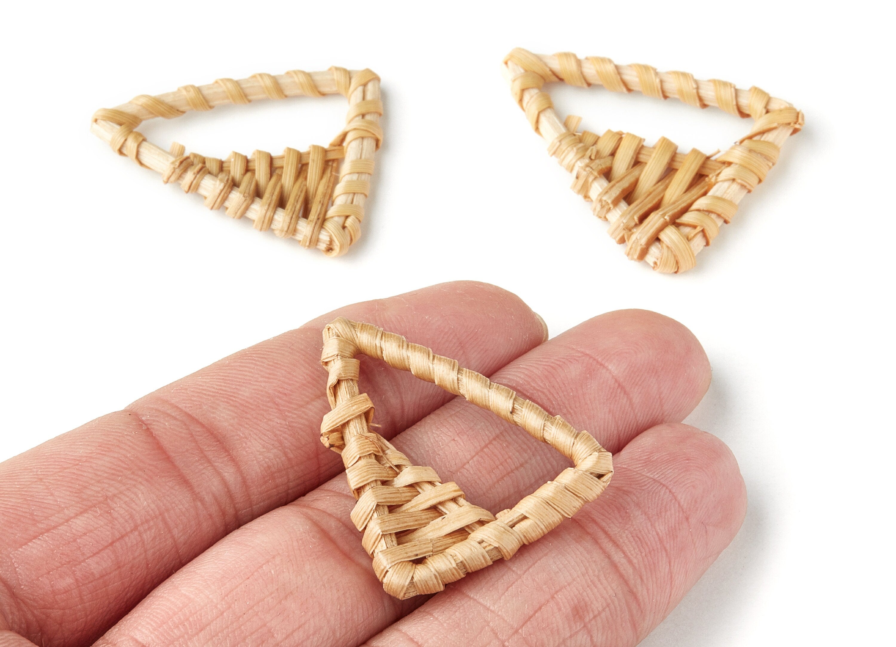 Handwoven Rattan Earrings - Triangle Shaped Rattan Pendant - Wooden Straw Earring - Jewelery Handmade - 36.6x29.6mm - RT1142 - DOMEDBAZAAR