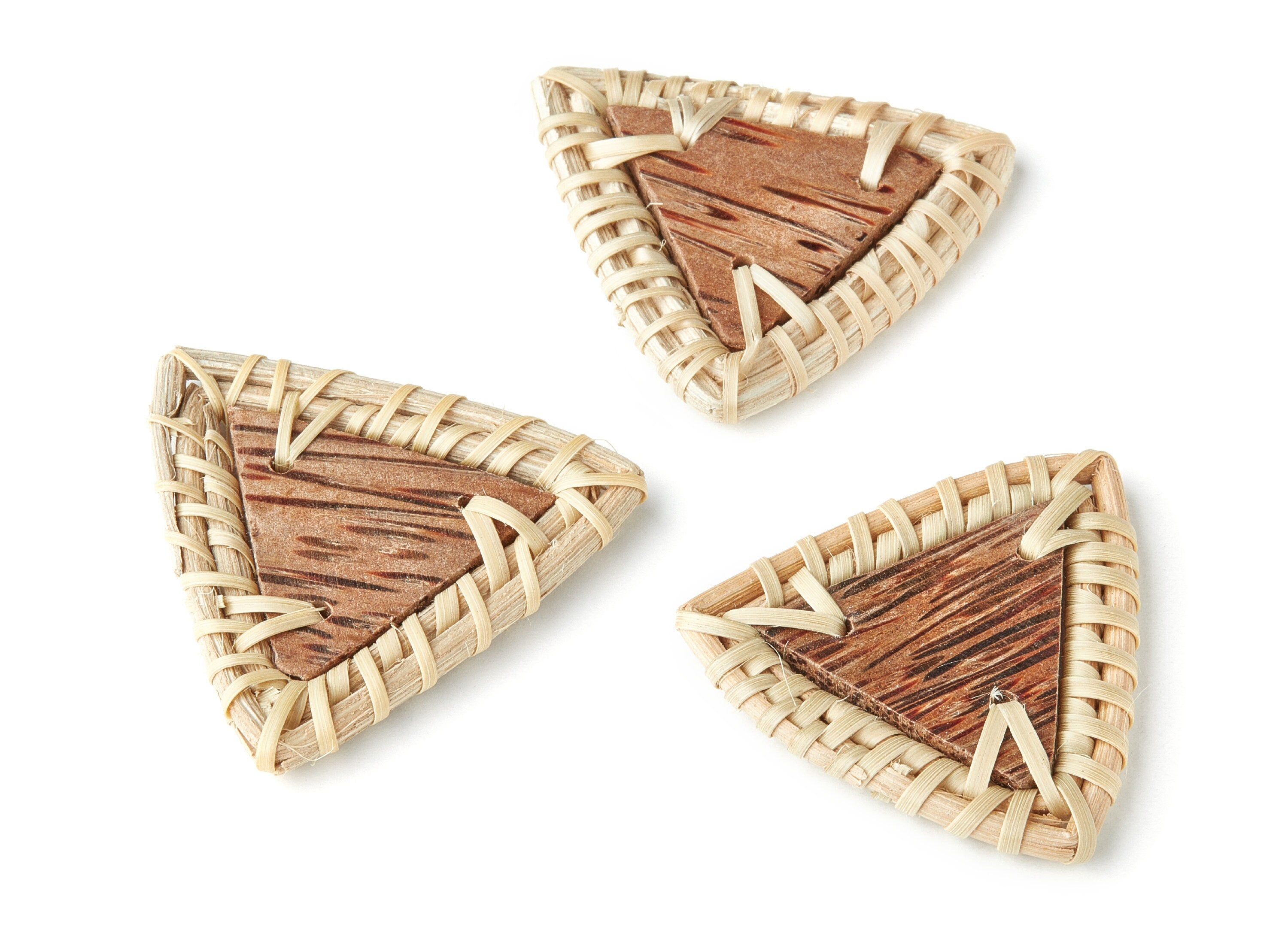 Handwoven Rattan Earrings - Triangle Shaped Rattan Pendant - Wooden Straw Earring - Jewelery Handmade - 45.5x45.5x4.6mm - RT1148 - DOMEDBAZAAR