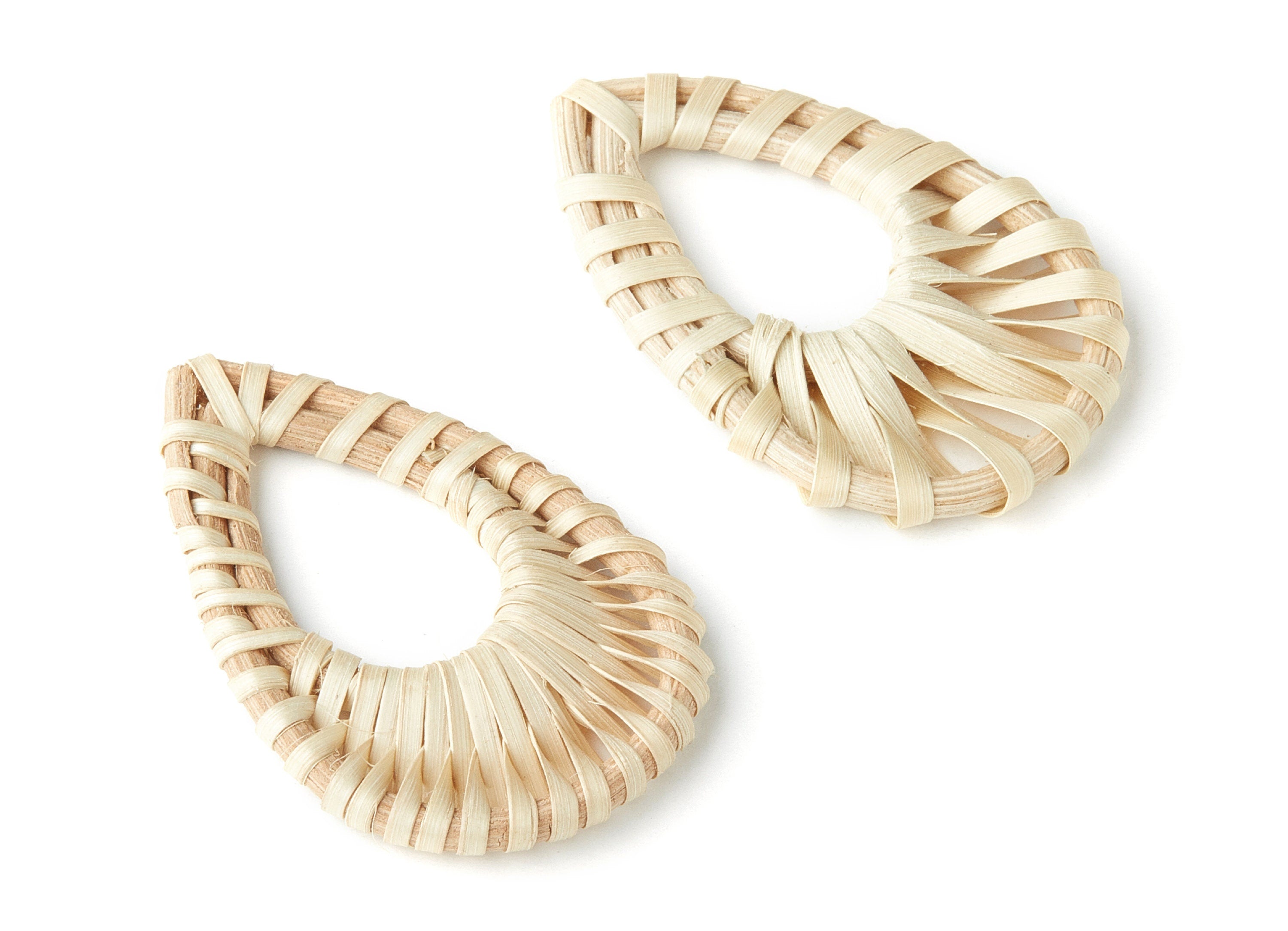 Handwoven Rattan Earrings - Drop Shaped Rattan Pendant - Wooden Straw Earring - Jewelery Handmade - 51.2x33.1mm - RT1125 - DOMEDBAZAAR