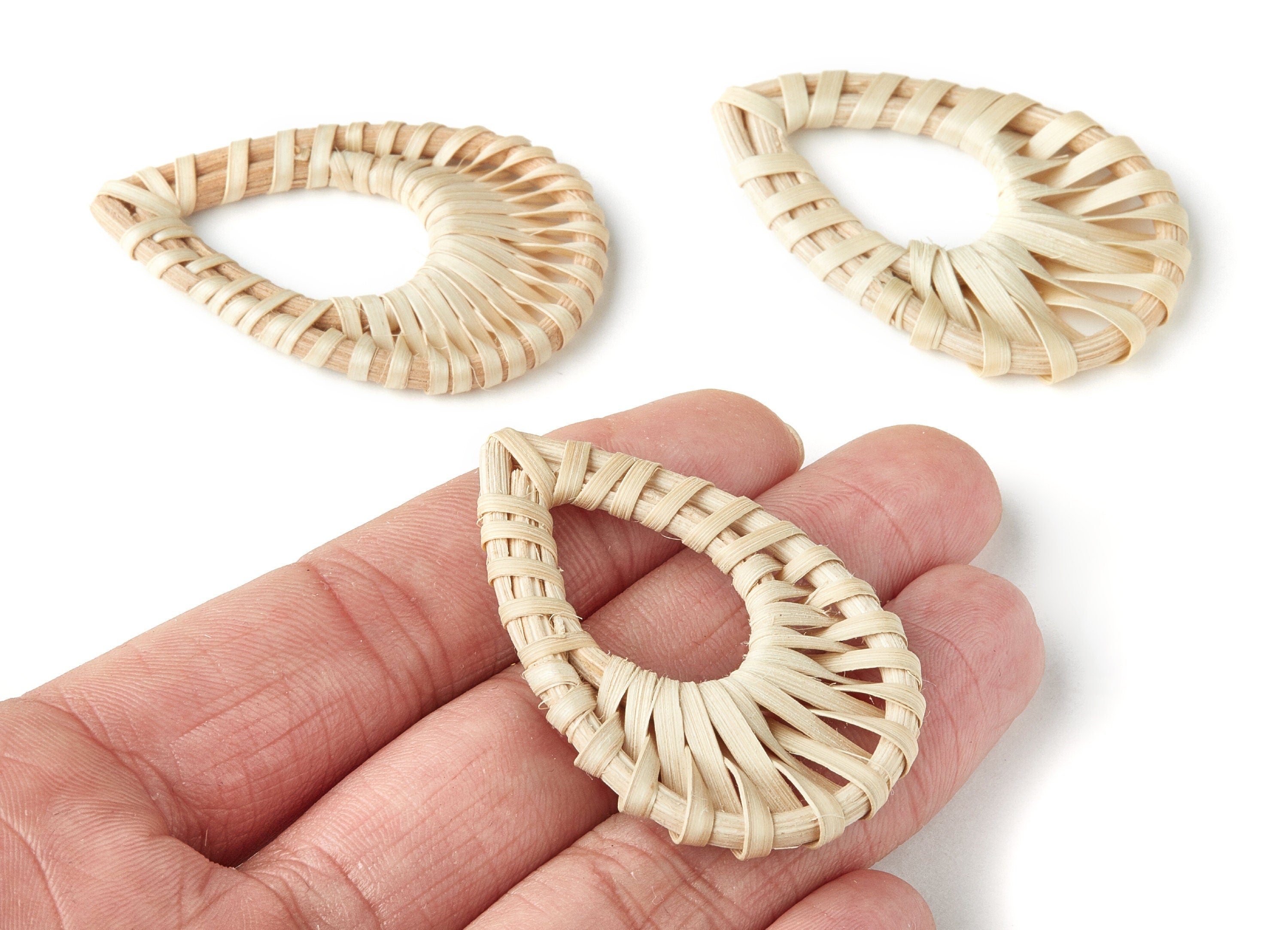Handwoven Rattan Earrings - Drop Shaped Rattan Pendant - Wooden Straw Earring - Jewelery Handmade - 51.2x33.1mm - RT1125 - DOMEDBAZAAR
