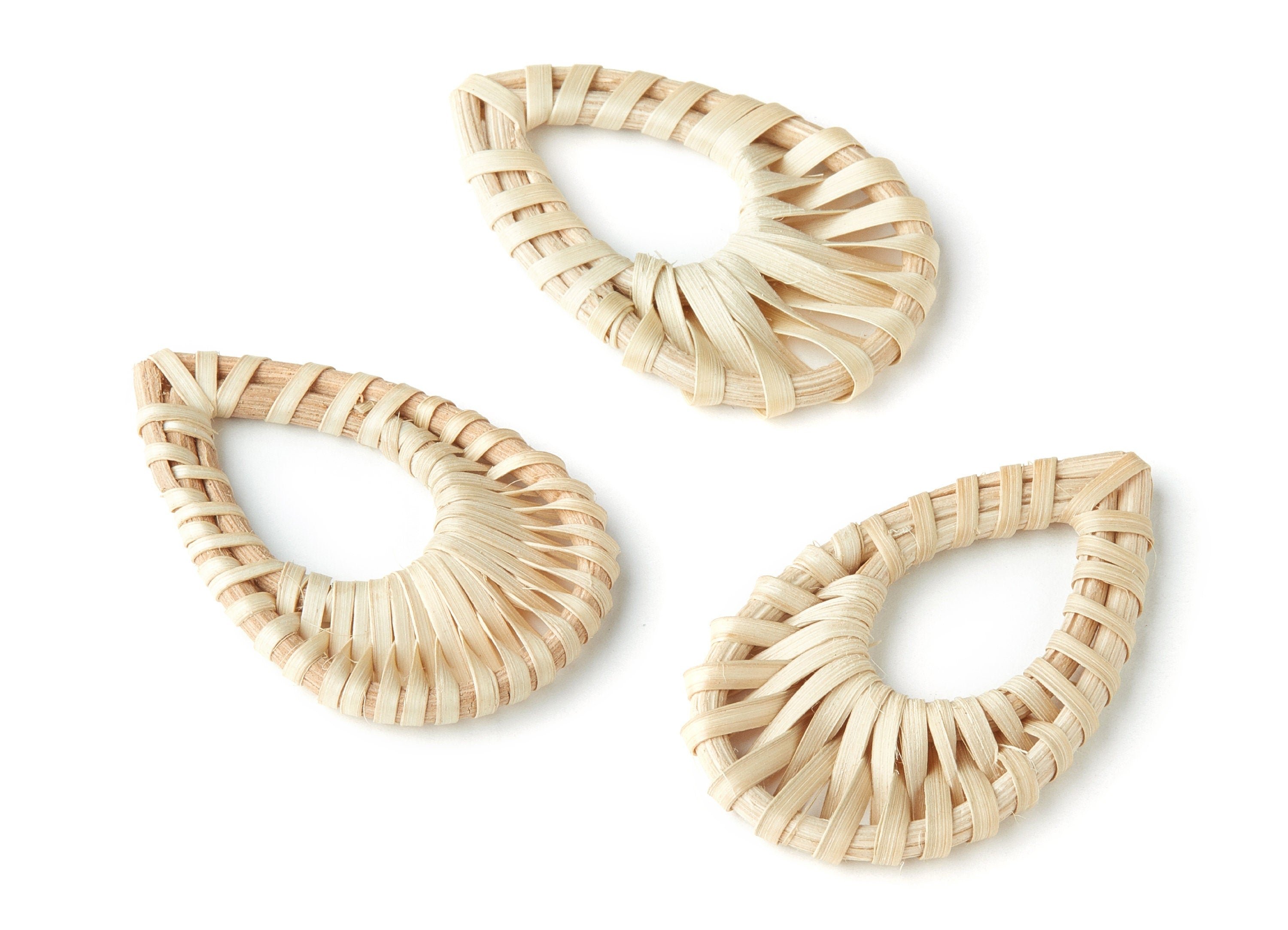 Handwoven Rattan Earrings - Drop Shaped Rattan Pendant - Wooden Straw Earring - Jewelery Handmade - 51.2x33.1mm - RT1125 - DOMEDBAZAAR