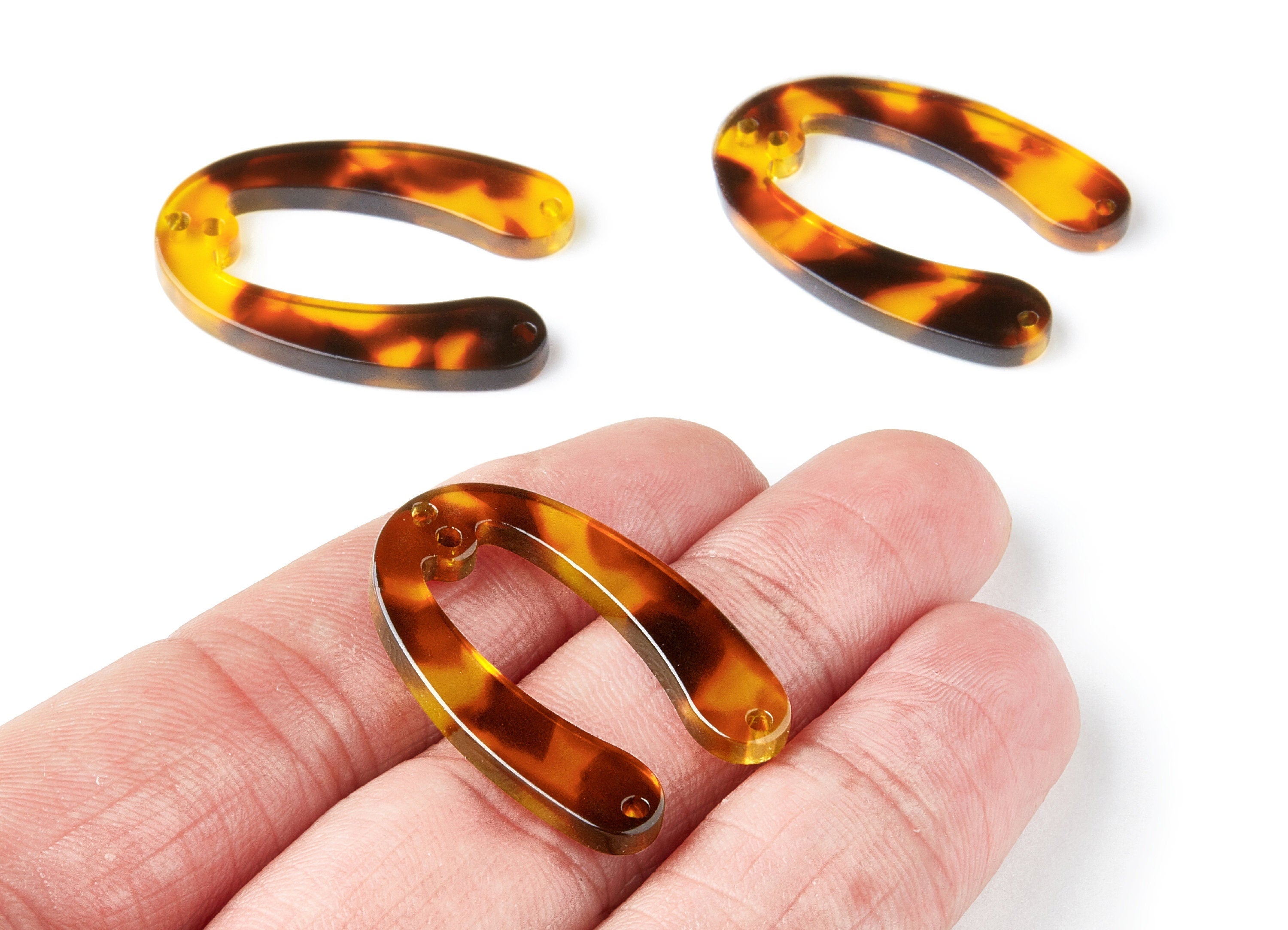 Acetate Acrylic Earring Connectors  - 4 Holes - Tortoise Shell Earrings - U Charms and Pendant - Color Code: A05 - 31.8x22.4x2.7mm - AC1378B - DOMEDBAZAAR