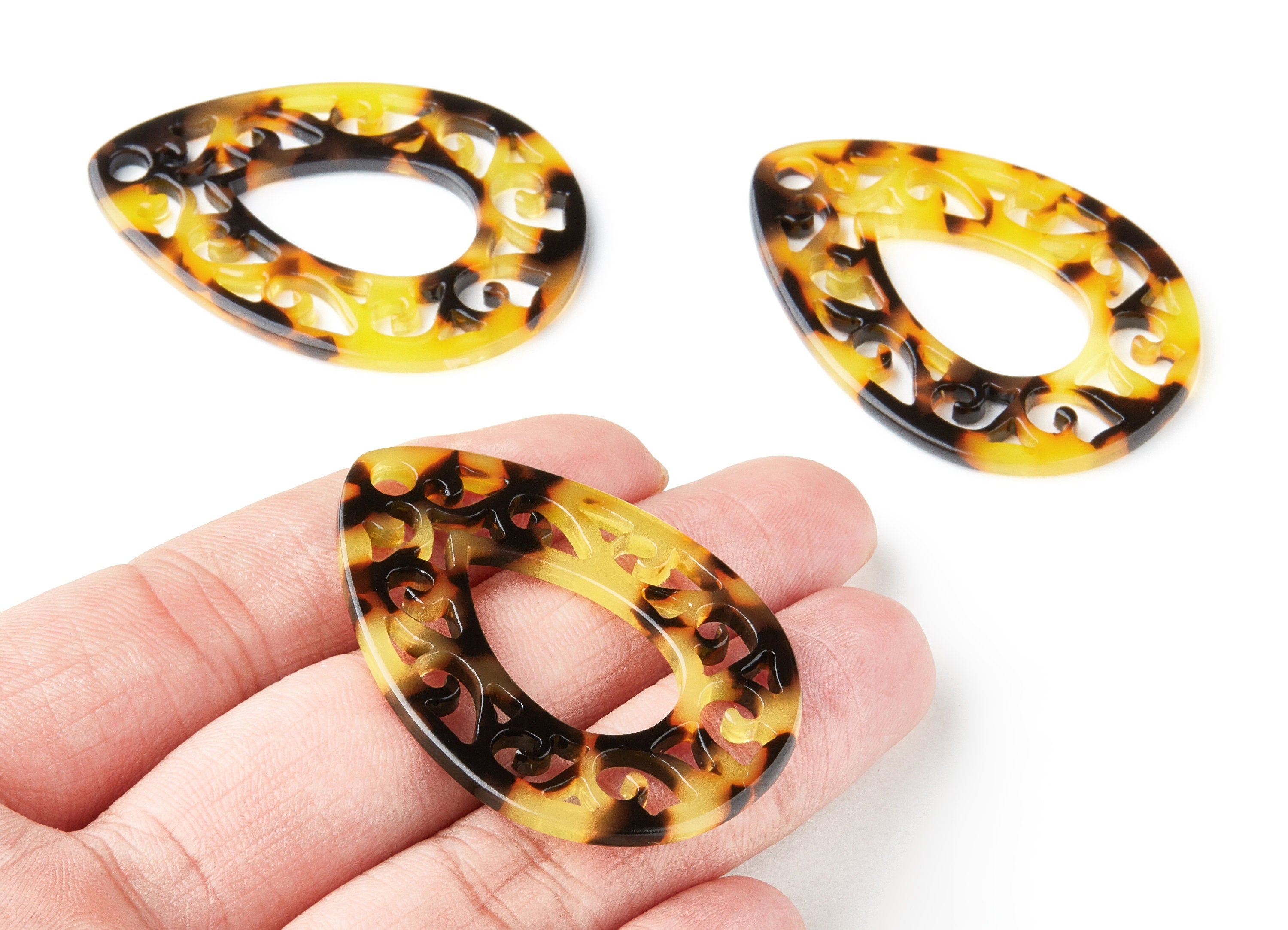 Acetate Acrylic Charms - Acetate Tortoise Shell Charm - Teardrop Pendant - 1 Hole - Color Code:A05 - 49.43x34.76x2.5mm - AC1320A - DOMEDBAZAAR